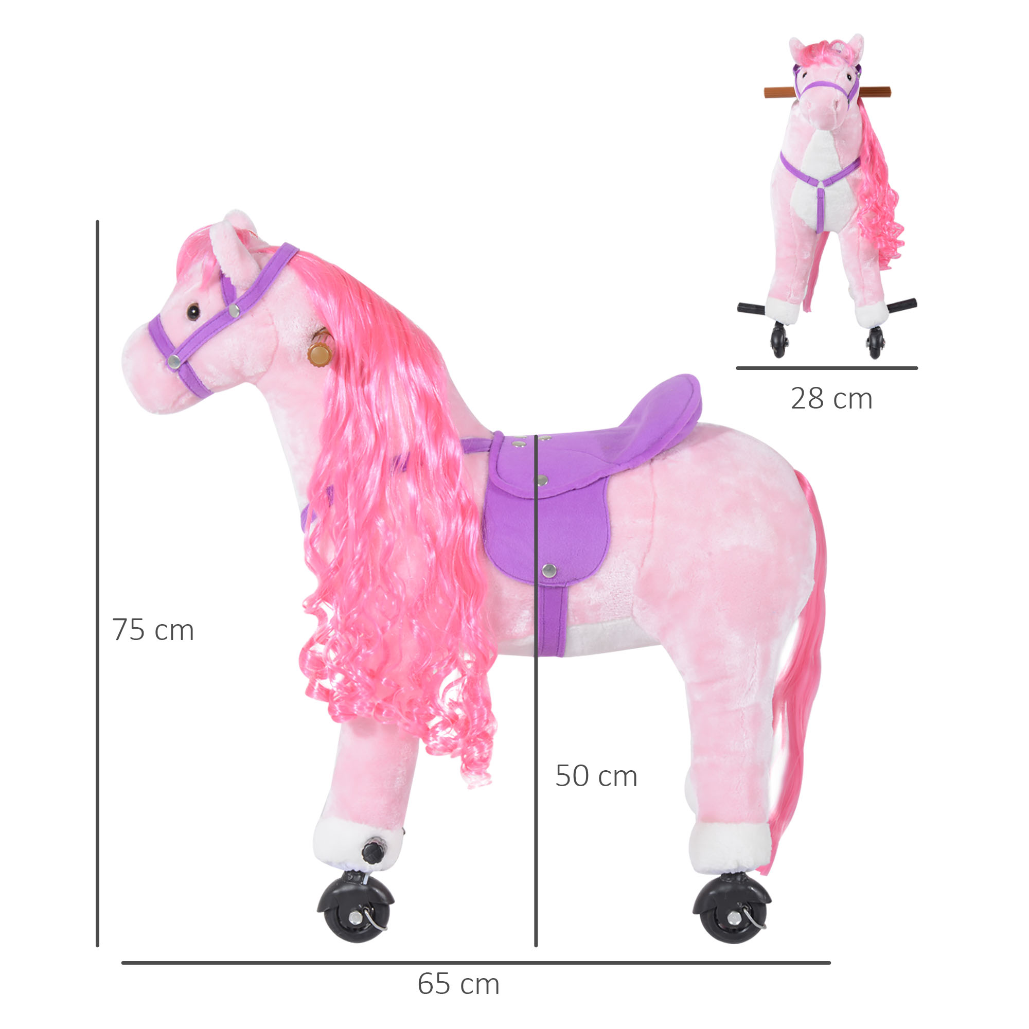 2 Cavalli Gonfiabili Con Bastone Per Bambini - Giocattolo A Forma Di Cavallo Rosa, 94 Cm, Con Suono, Per Feste E Giochi - 3