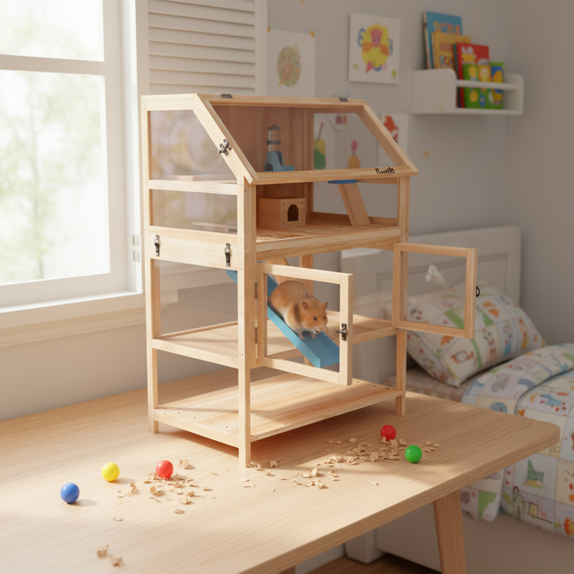 PawHut Hamsterkäfig aus Holz 3 Etagen 80 x 53 x 117 cm Nagerkäfig Kleintier günstig online kaufen