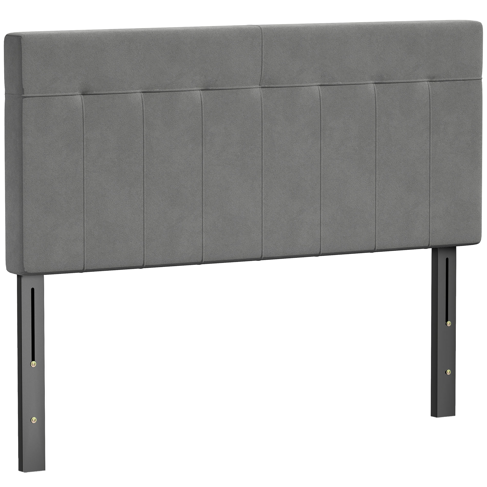 HOMCOM Kopfteil 3-fach höhenverstellbar Bettkopfteil mit Metallbeinen gesteppt Polsterkopfteil mit Samtoptik für Schlafzimmer 140 x 10 x 106/116/126 cm Grau   Aosom – HOMCOM