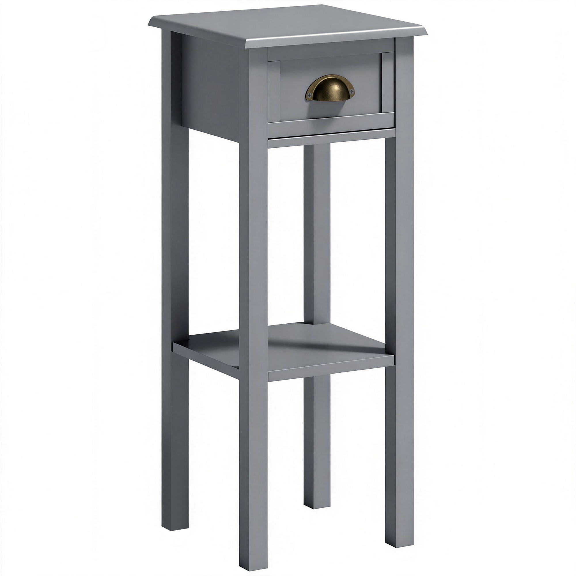 HOMCOM Mesa Auxiliar Estilo Moderno Mesita Auxiliar con Cajón y Estante de Almacenamiento 30x30x75 cm Gris