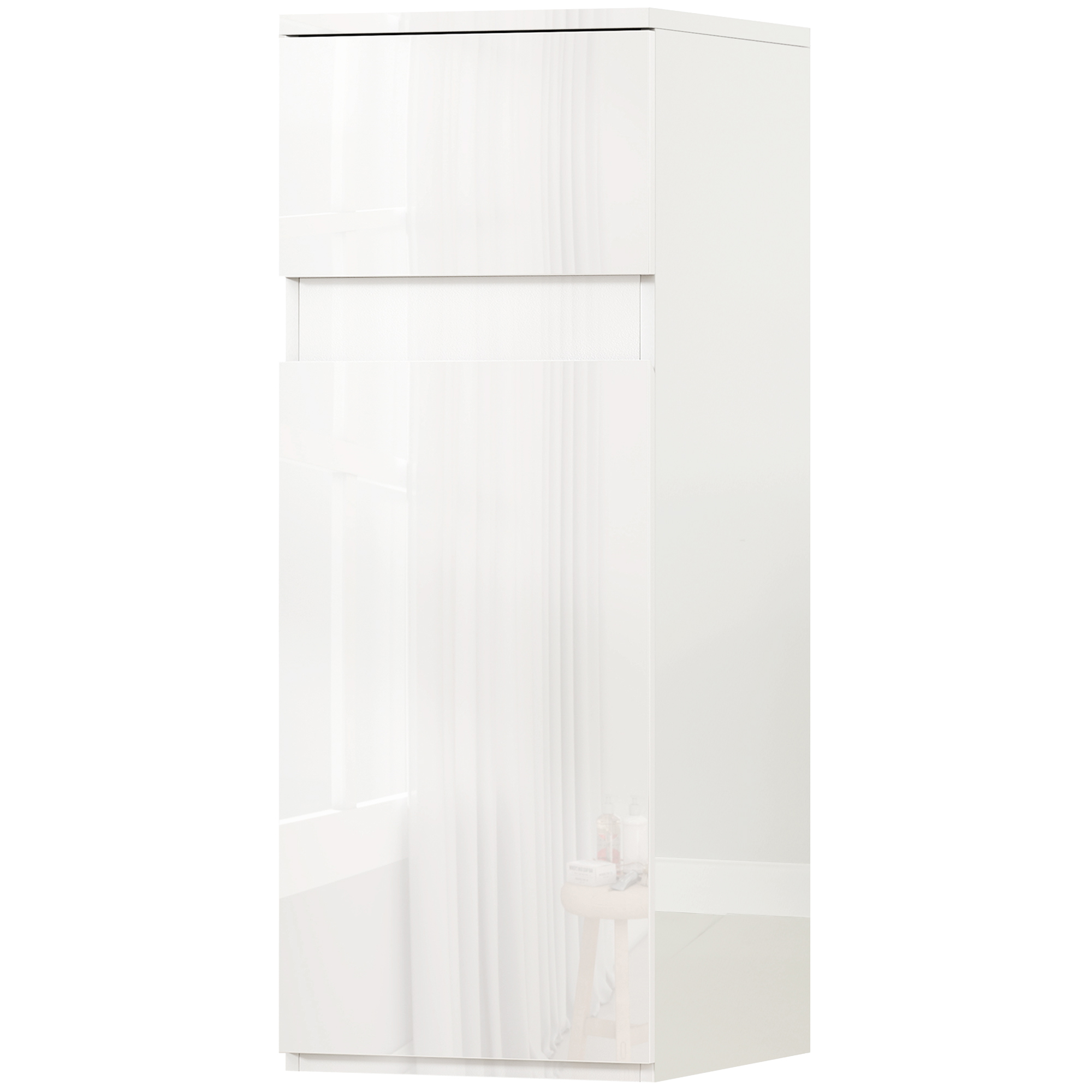 HOMCOM Meuble de salle de bain suspendu avec tiroir, porte brillante et étagère en verre réglable, Blanc