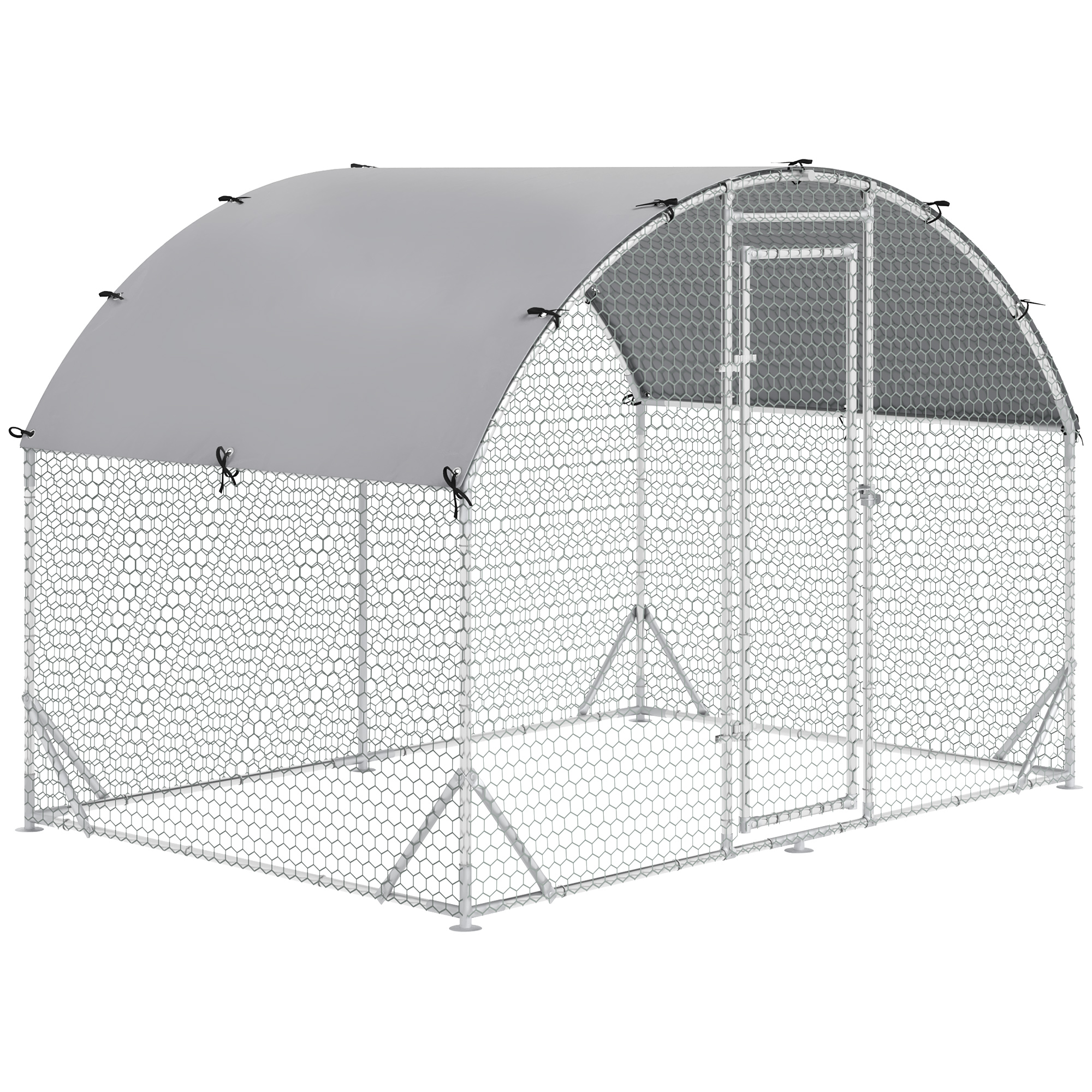 PawHut Recinto per Galline in Metallo Galvanizzato con Tetto e Copertura Anti UV, 280x190x195 cm, Argento   Aosom Italy