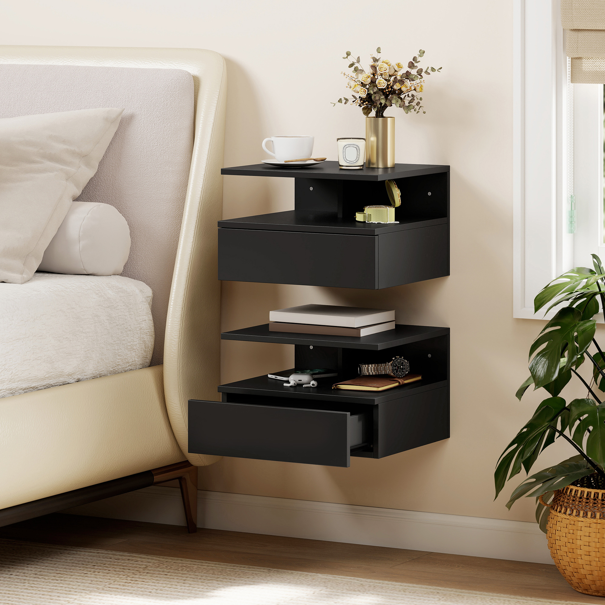 HOMCOM Set mit 2 schwebenden Nachttischen mit Schublade, Nachttische für Sc günstig online kaufen