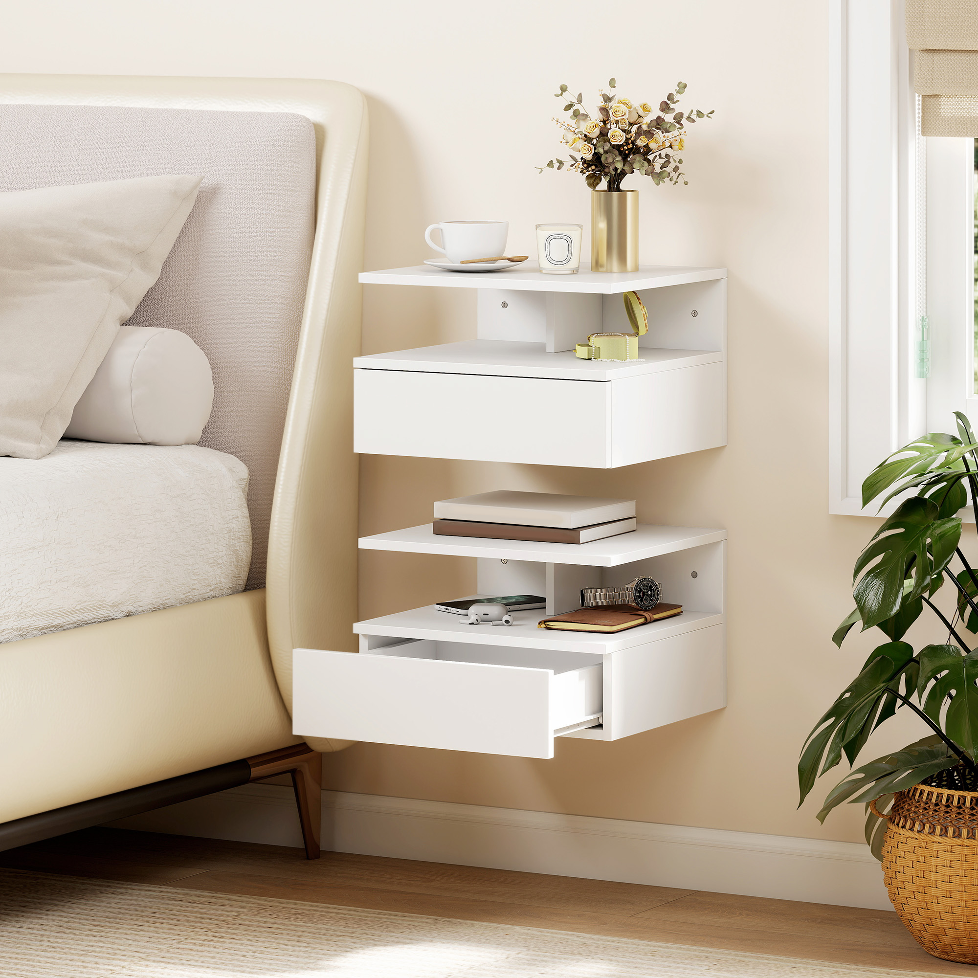 HOMCOM 2er-Set schwebende Nachttische mit Schublade, Nachttische für Schlaf günstig online kaufen