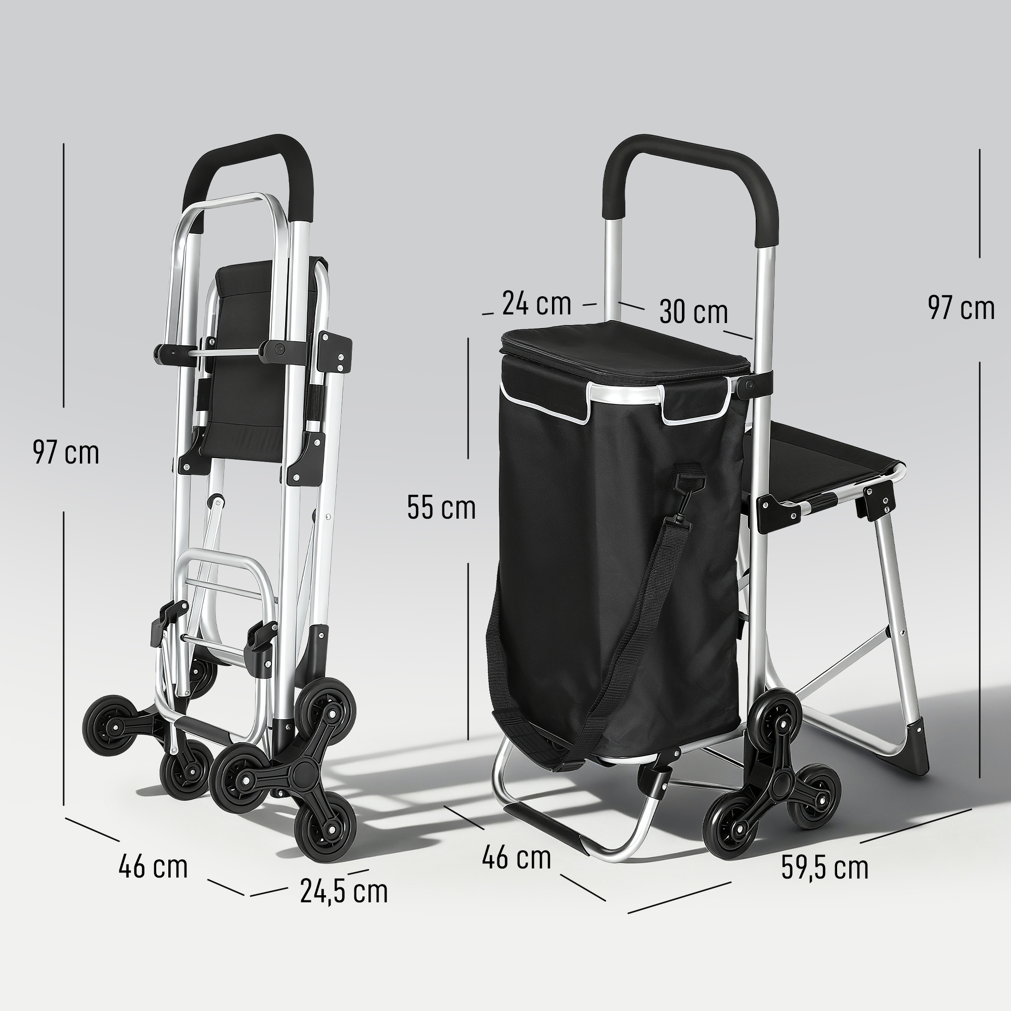 Chariot De Courses Pliable Carrymax - Poignée Réglable, Roulettes Robustes - Capacité De Charge élevée - Pour Déménagement, Pique-nique, Rangement