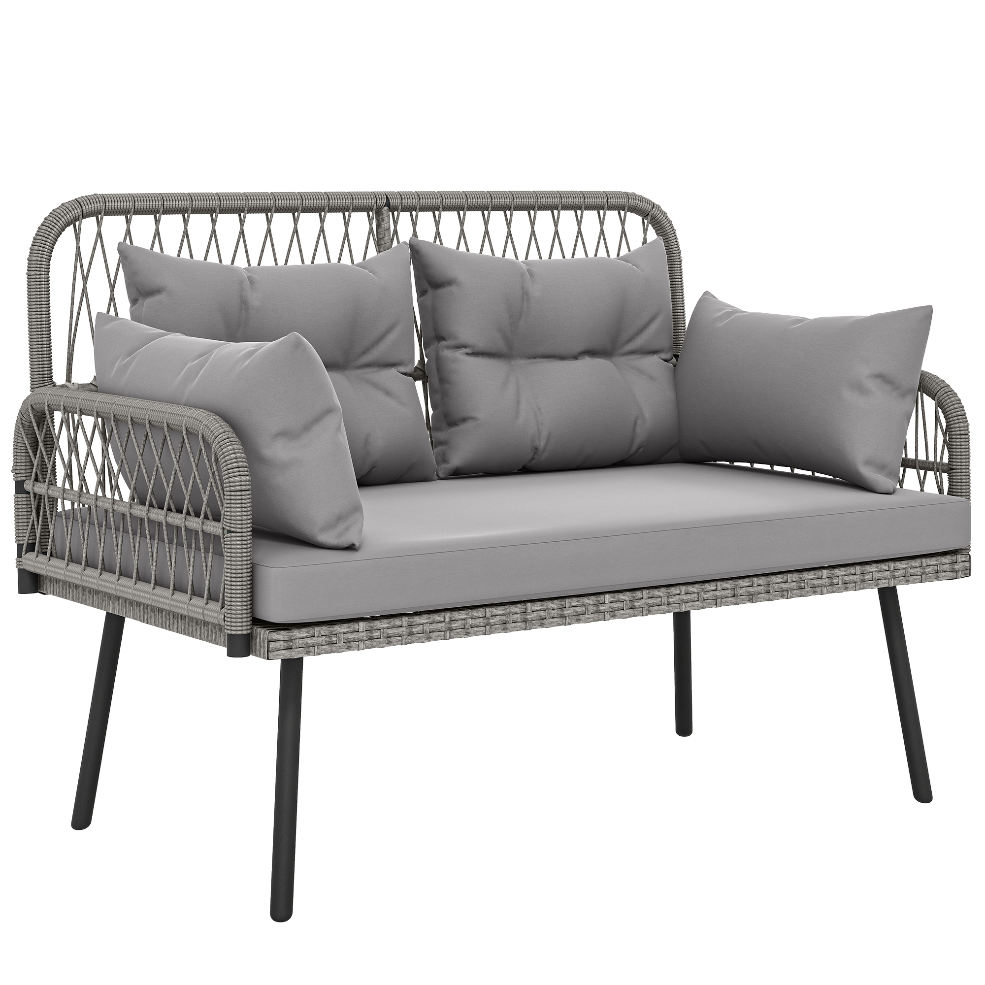 Outsunny Gartensofa mit Kissen und Polstern 2-Sitzer aus geflochtenem PE-Ra günstig online kaufen