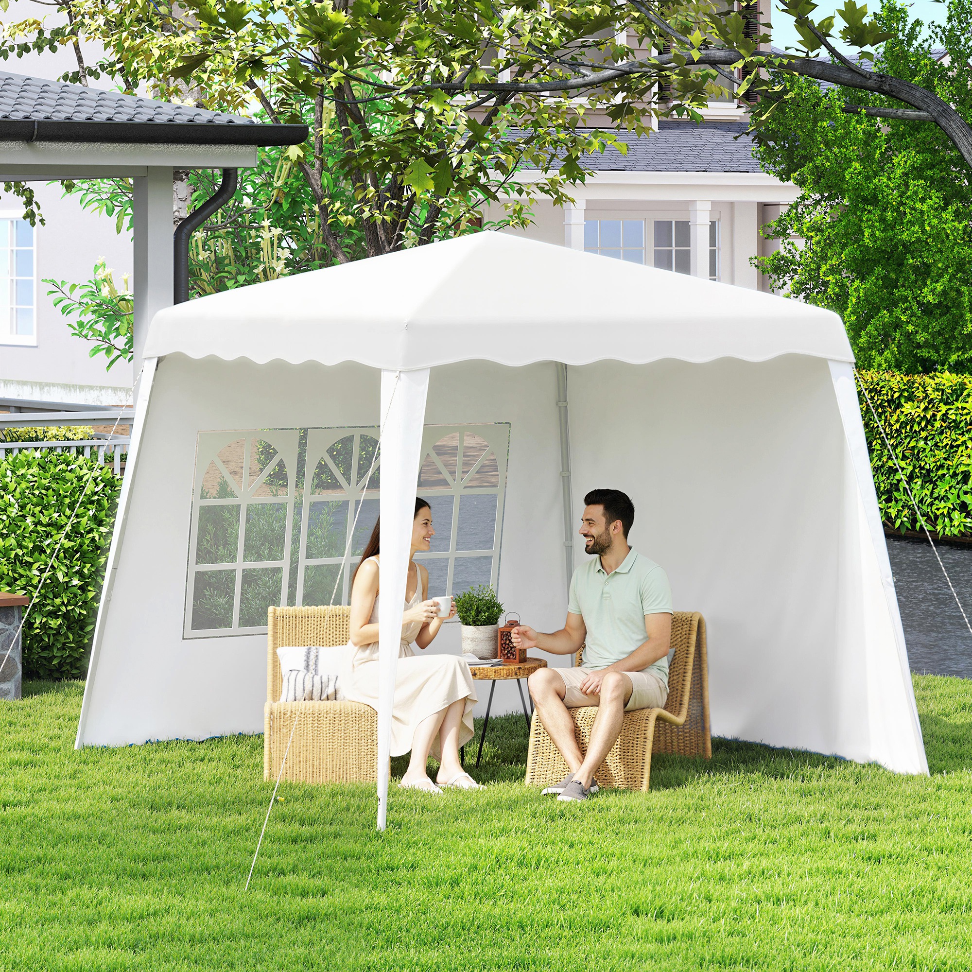 Outsunny Faltpavillon 2,4 x 2,4m Pavillon mit Seitenwand höhenverstellbar P günstig online kaufen