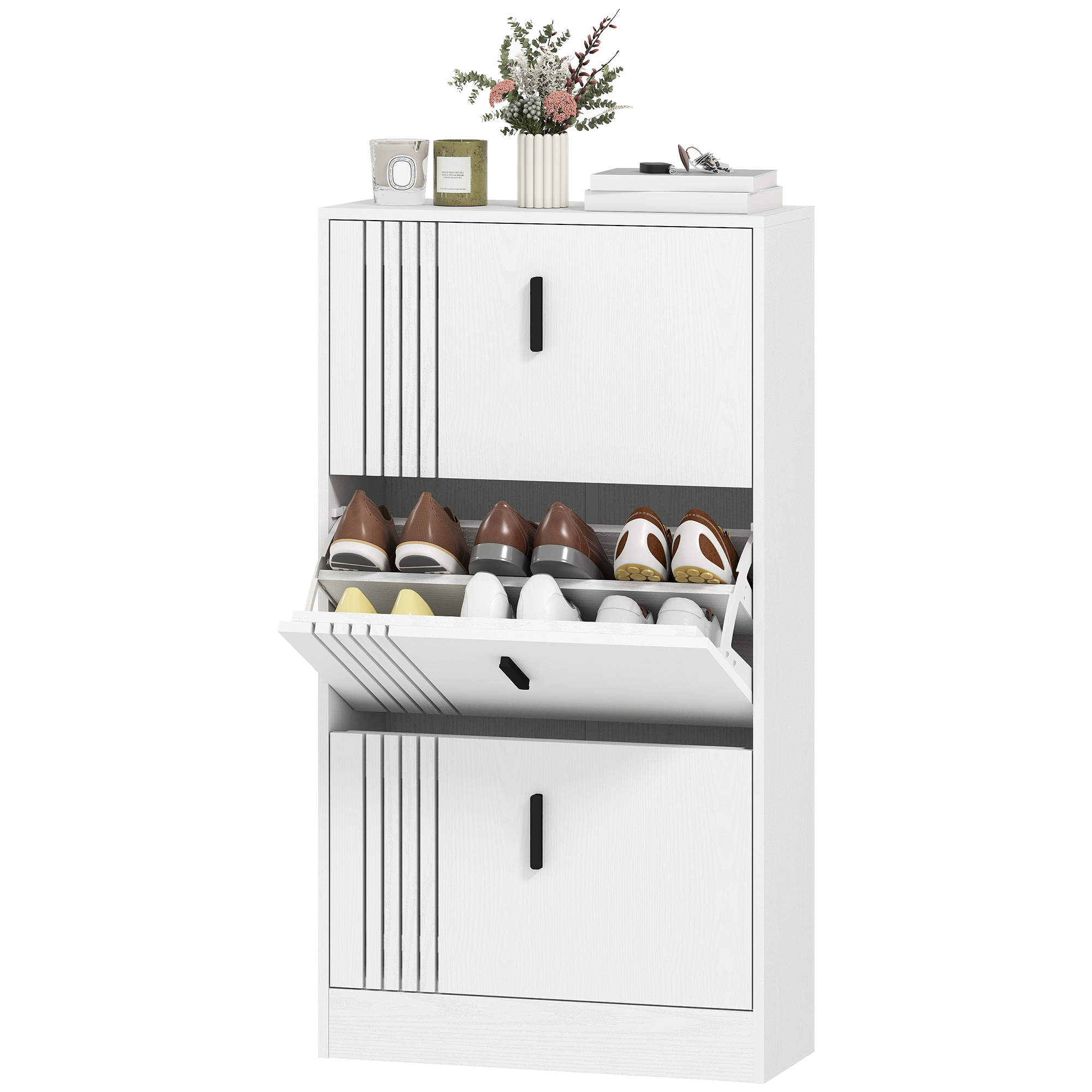 HOMCOM Meuble à chaussures armoire à chaussures à 3 abattants 18 paires grande capacité en bois 63 x 24 x 117 cm blanc