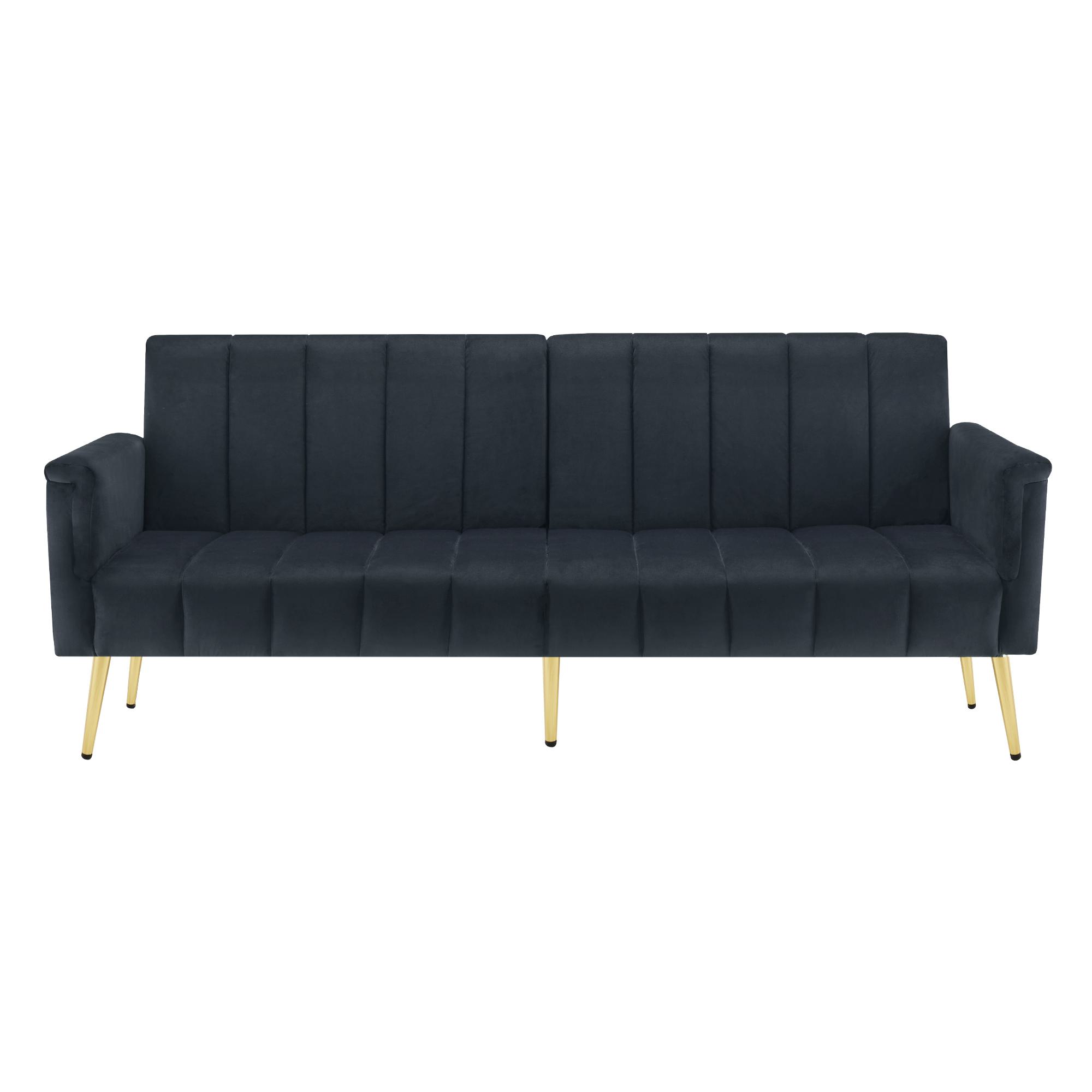 Canapé-lit pliable moderne avec dossier et accoudoirs réglables, 183x76x75 cm, Noir