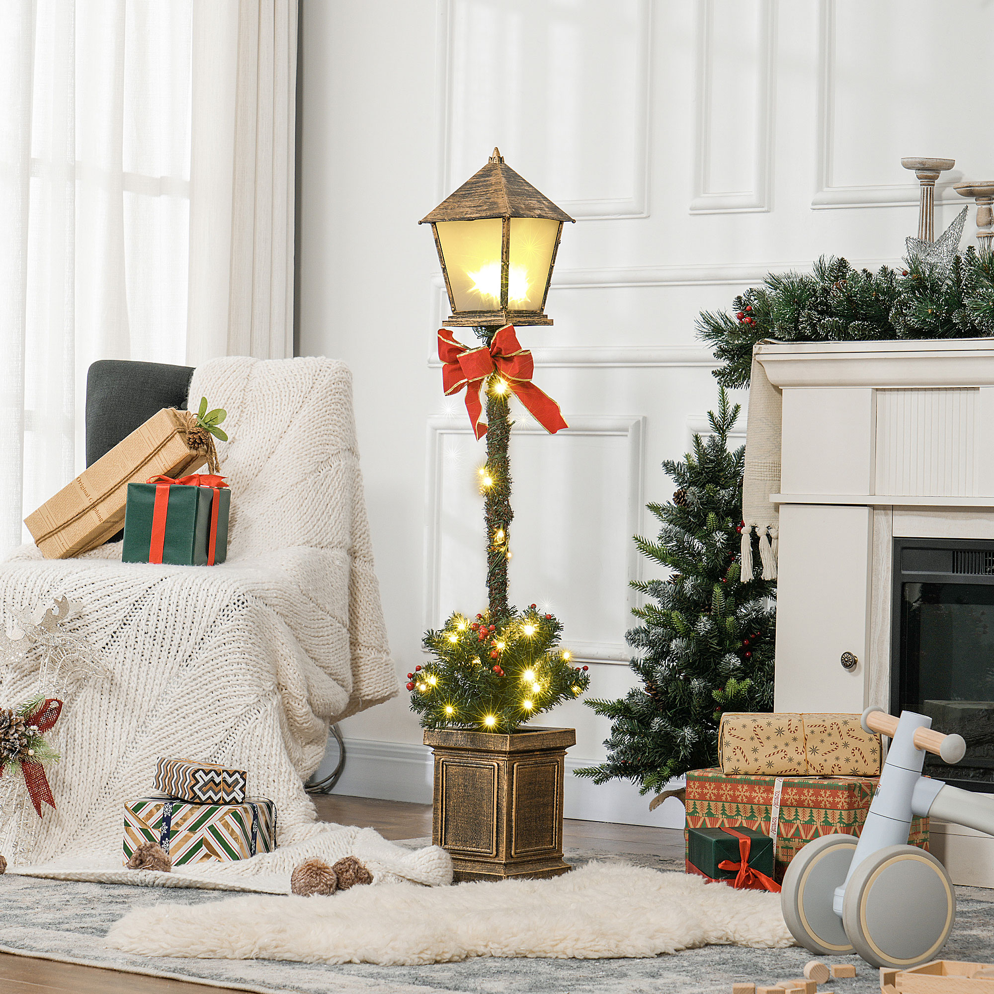 Sapin De Noël Pré-éclairé Pour Urne/extérieur - 51,6 Cm, Lumières LED à Piles, Modes Blanc Chaud Et Multicolore