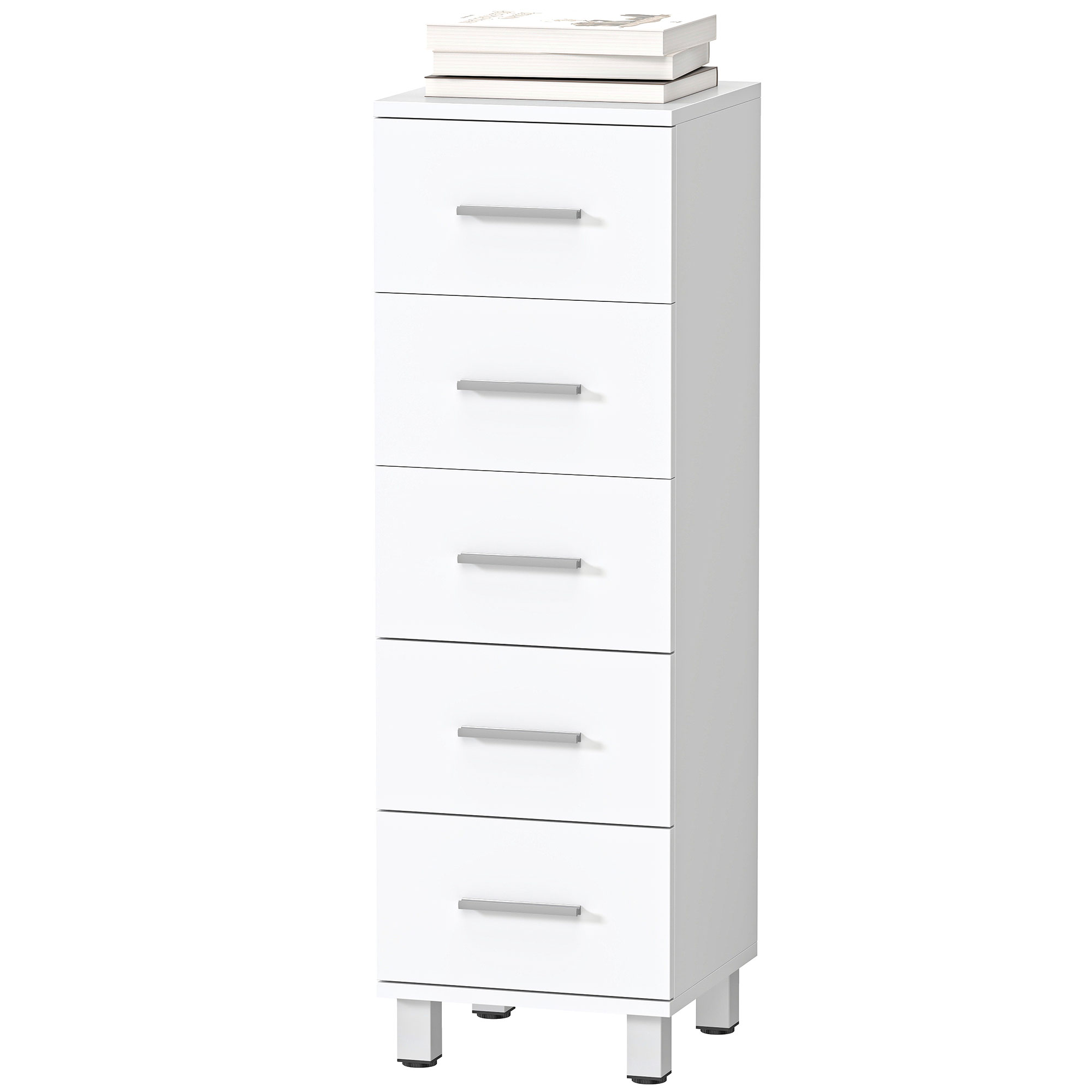 HOMCOM Commode à 5 tiroirs, meuble étroit pour chambre, commode moderne pour salon, couloir, armoire, Blanc
