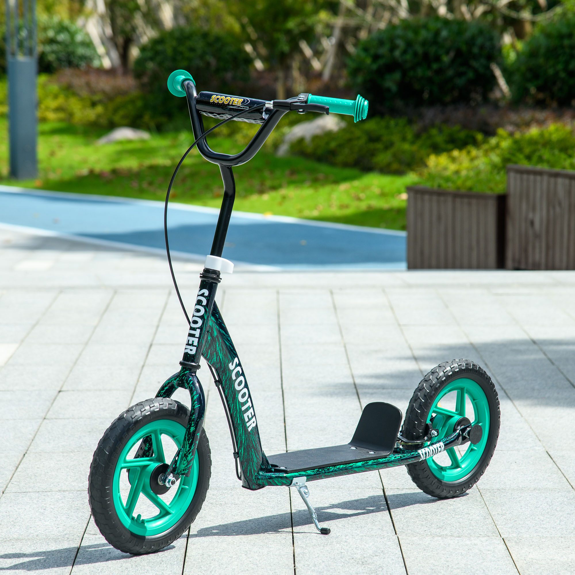 AIYAPLAY Trottinette Enfant 6-12 Ans – Hauteur Réglable, Frein Arrière, Béquille, Grandes Roues EVA – 100-150 Cm
