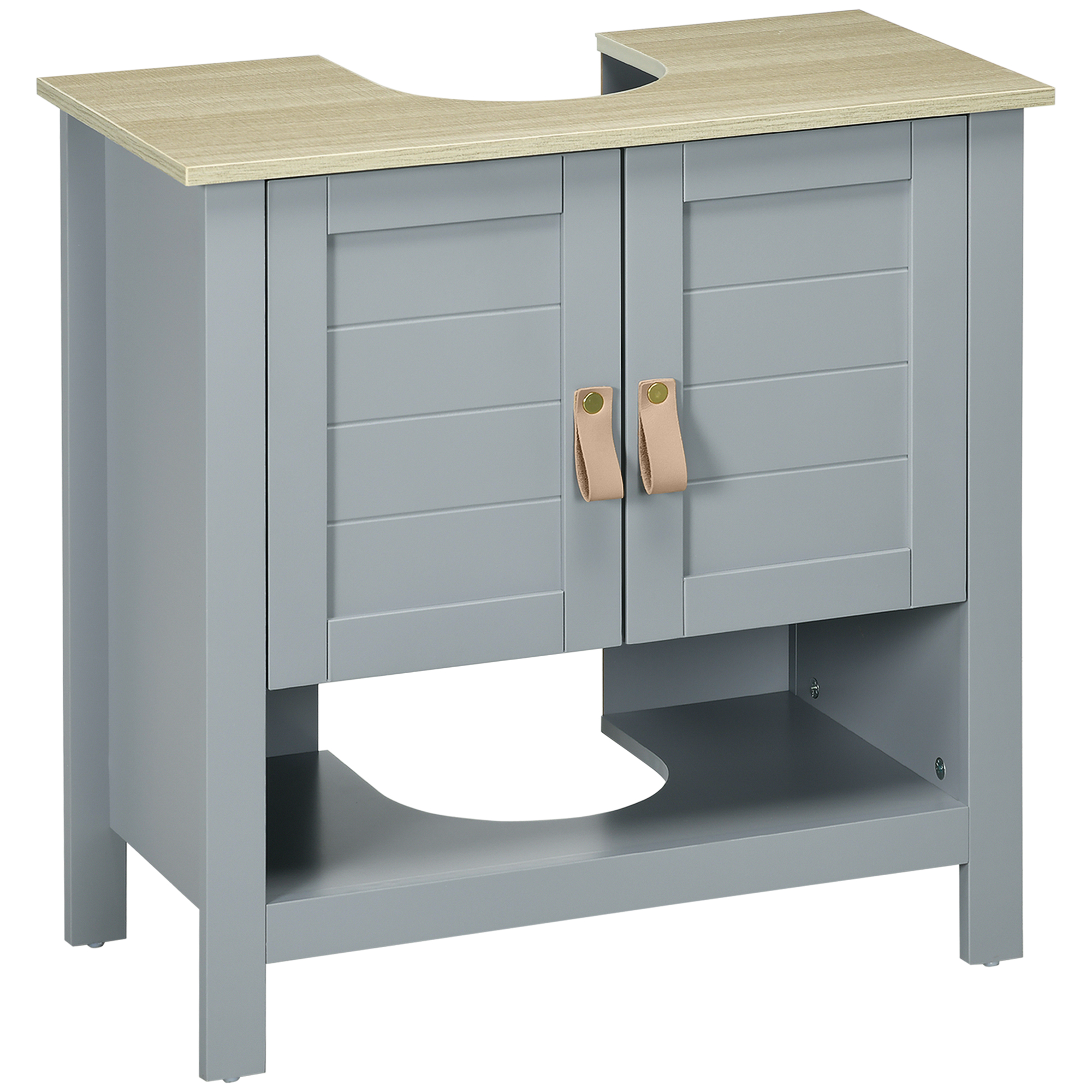 kleankin Armario para Debajo de Lavabo con 2 Puertas y Estante Interior Ajustable Mueble Auxiliar de Almacenamiento 60x30x60cm Gris | Aosom España