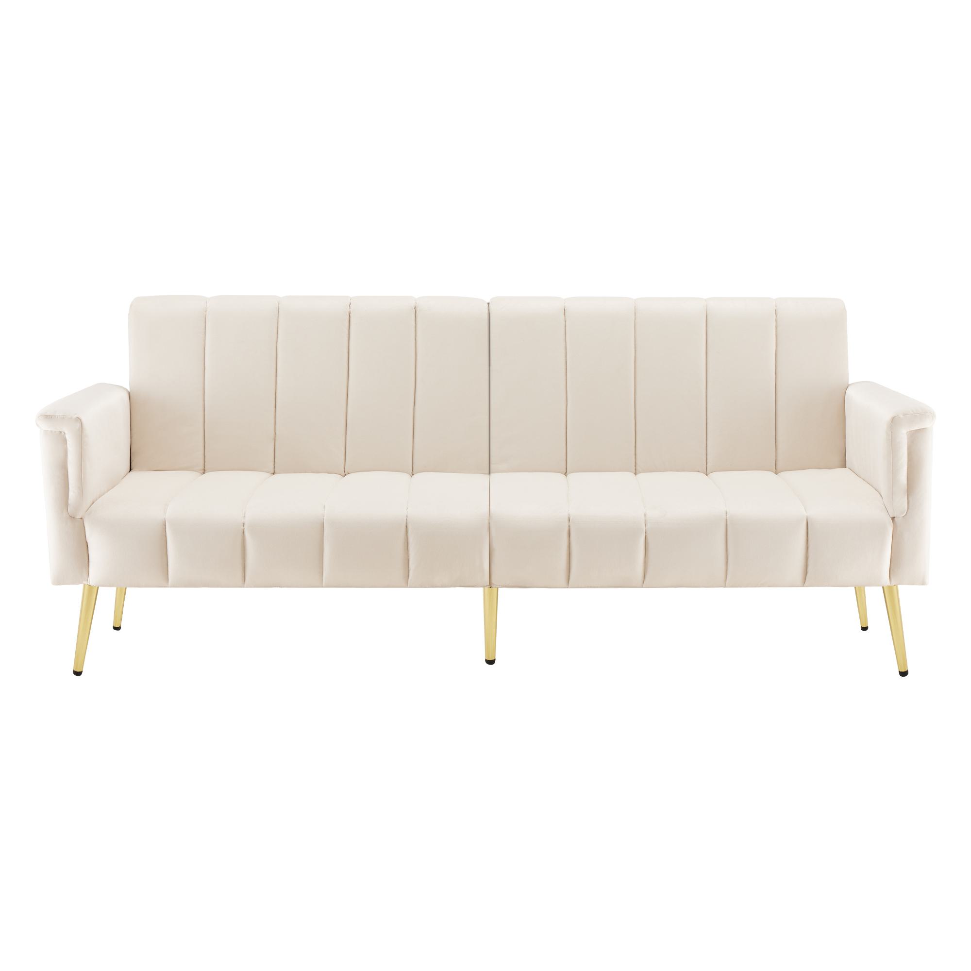 Canapé-lit pliable moderne avec dossier et accoudoirs réglables, 183x76x75 cm, Beige