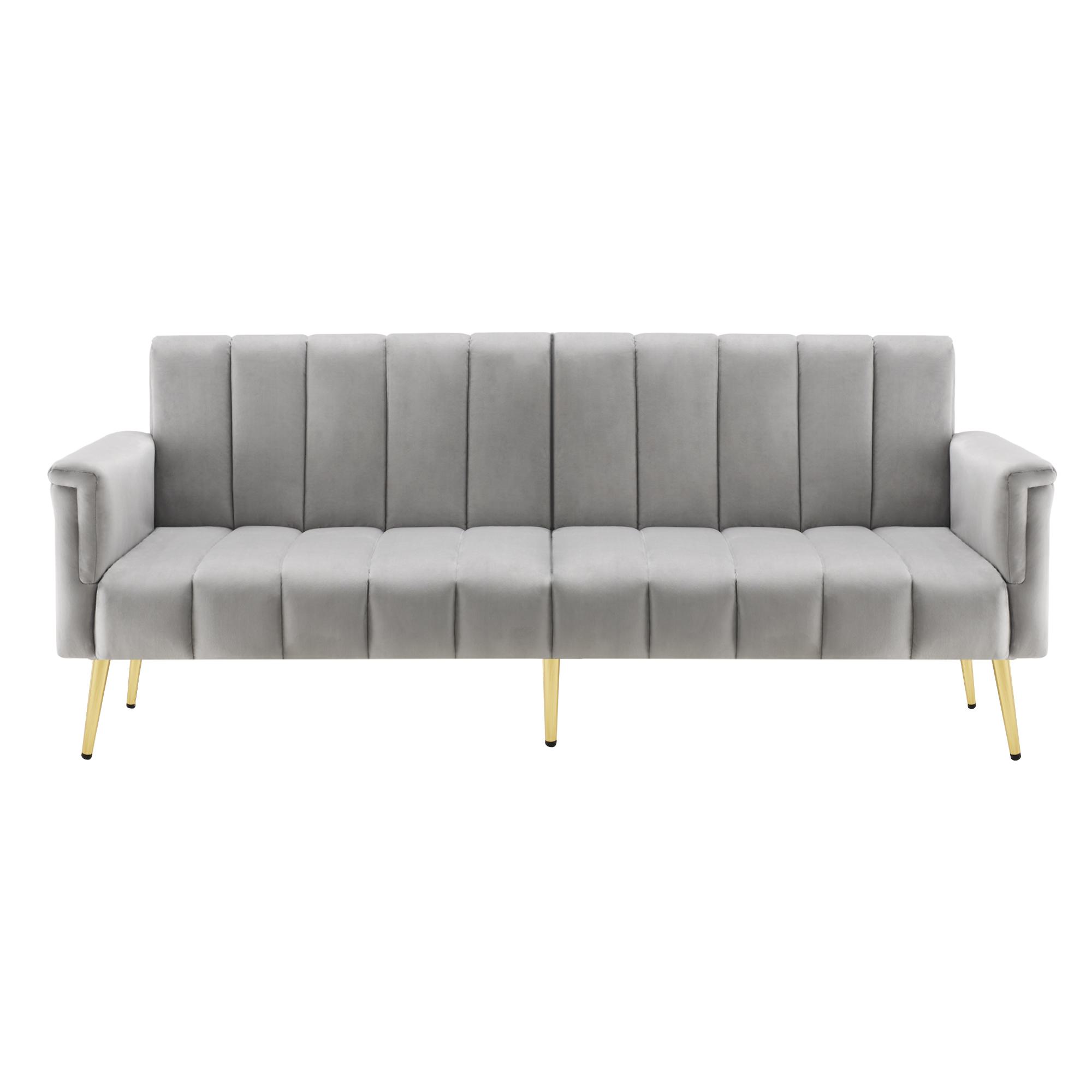 Canapé-lit pliable moderne avec dossier et accoudoirs réglables, 183x76x75 cm, Gris