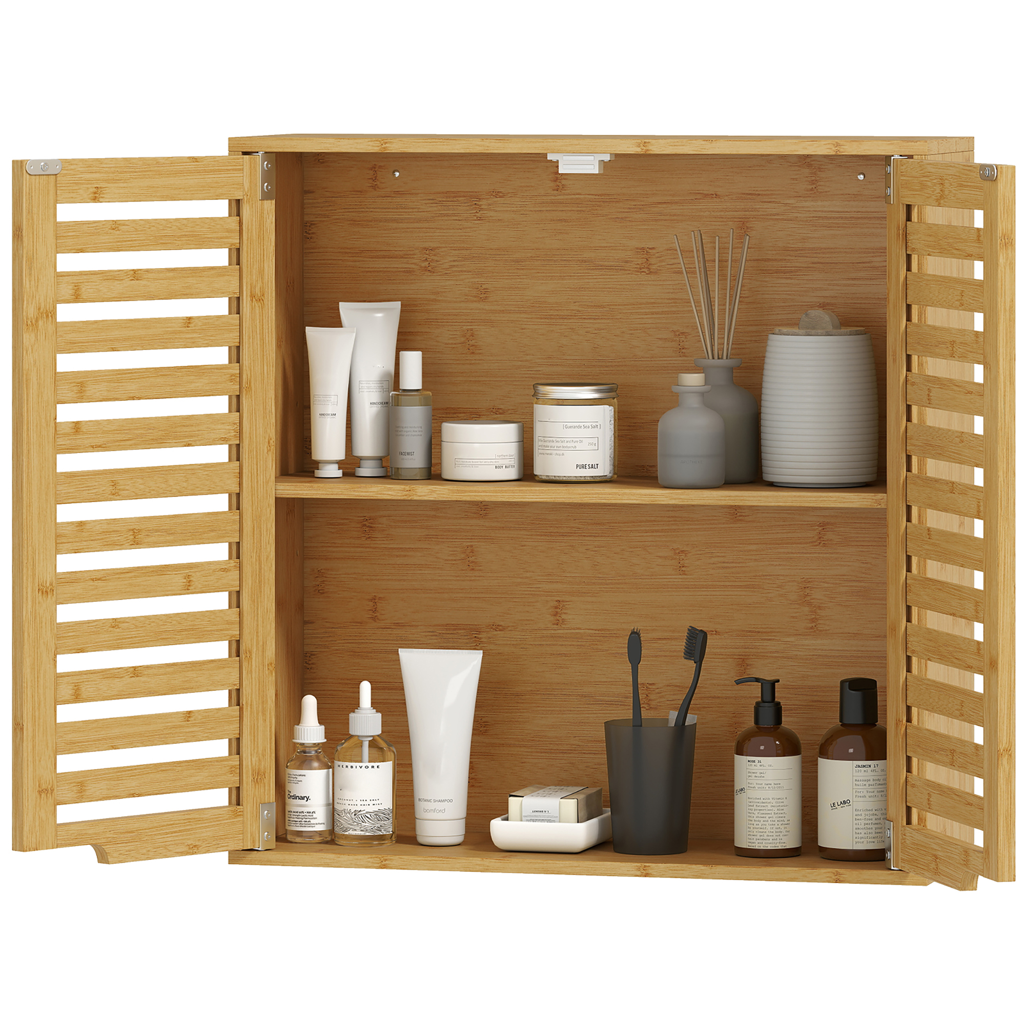HOMCOM Armoire murale de salle de bain, meuble de rangement avec étagère réglable, en bambou 60 x 20 x 60 cm effet bois naturel