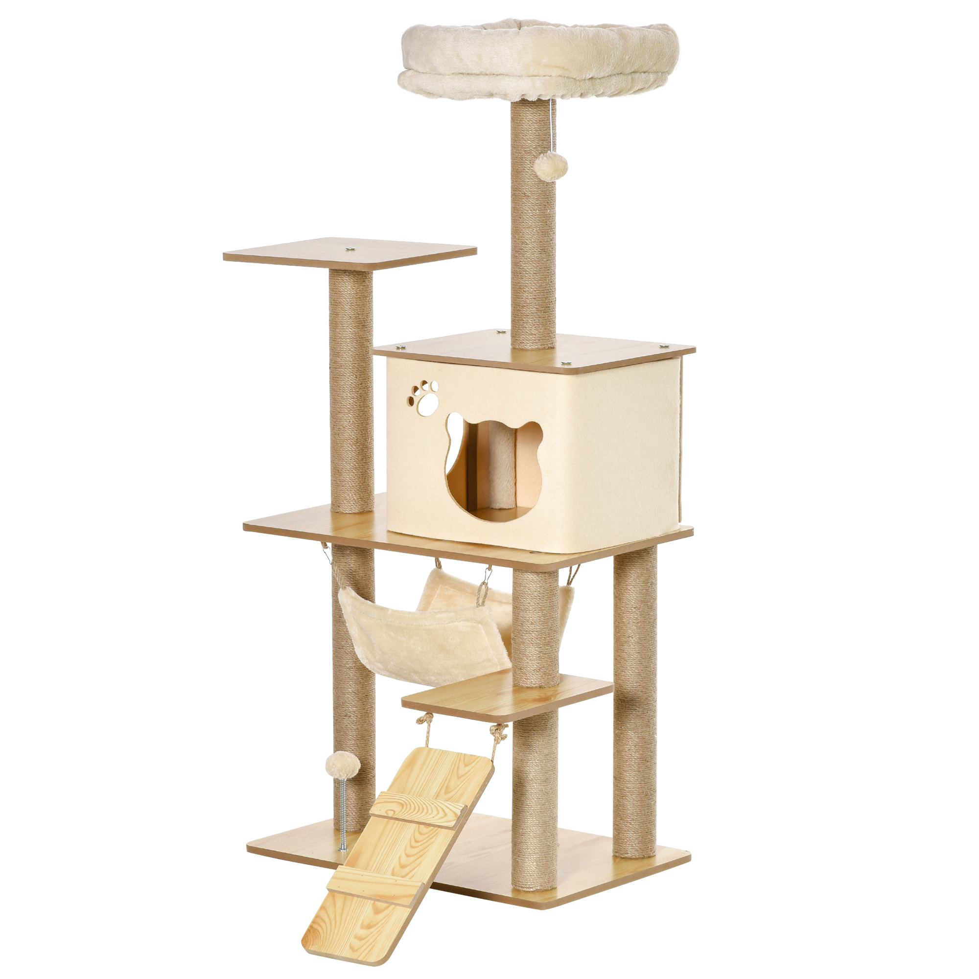 PawHut Arbre à Chat 98 Cm - Tour De Jeux Avec Niche, Lit, Griffoirs, 2 Balles Et Feuilles Artificielles, Vert