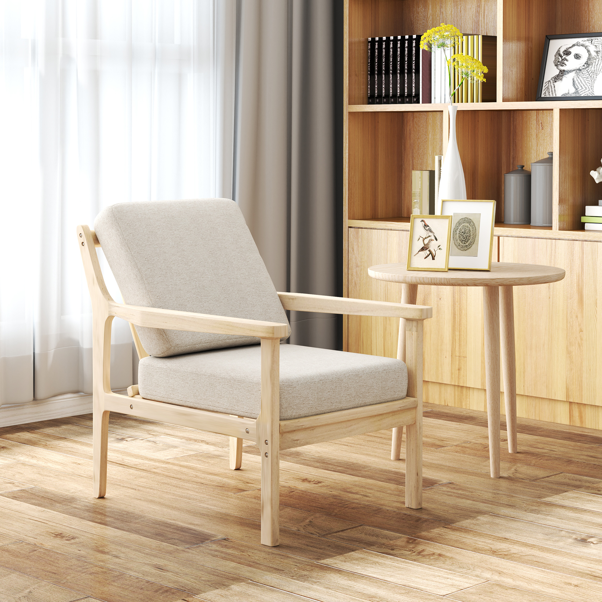 Homcom - Fauteuil scandinave avec accoudoir rembourré en