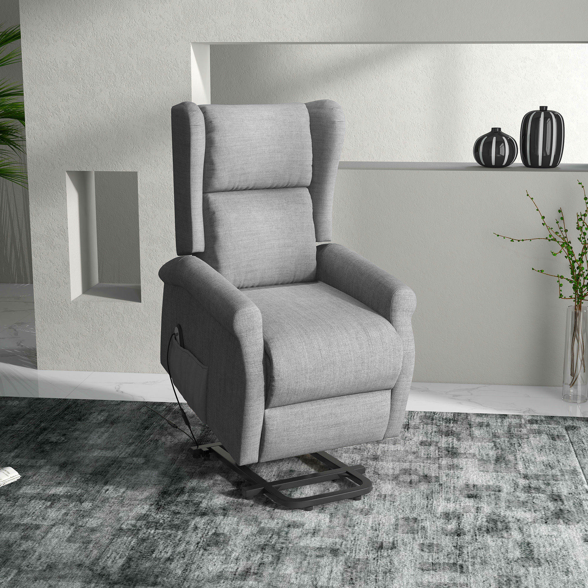 HOMCOM Fauteuil Relax Avec Repose-pieds Et Coussin Appui-tête - Bois Et Tissu Effet Lin - Dim. 67I X 69P X 100H Cm - Gris - Maison