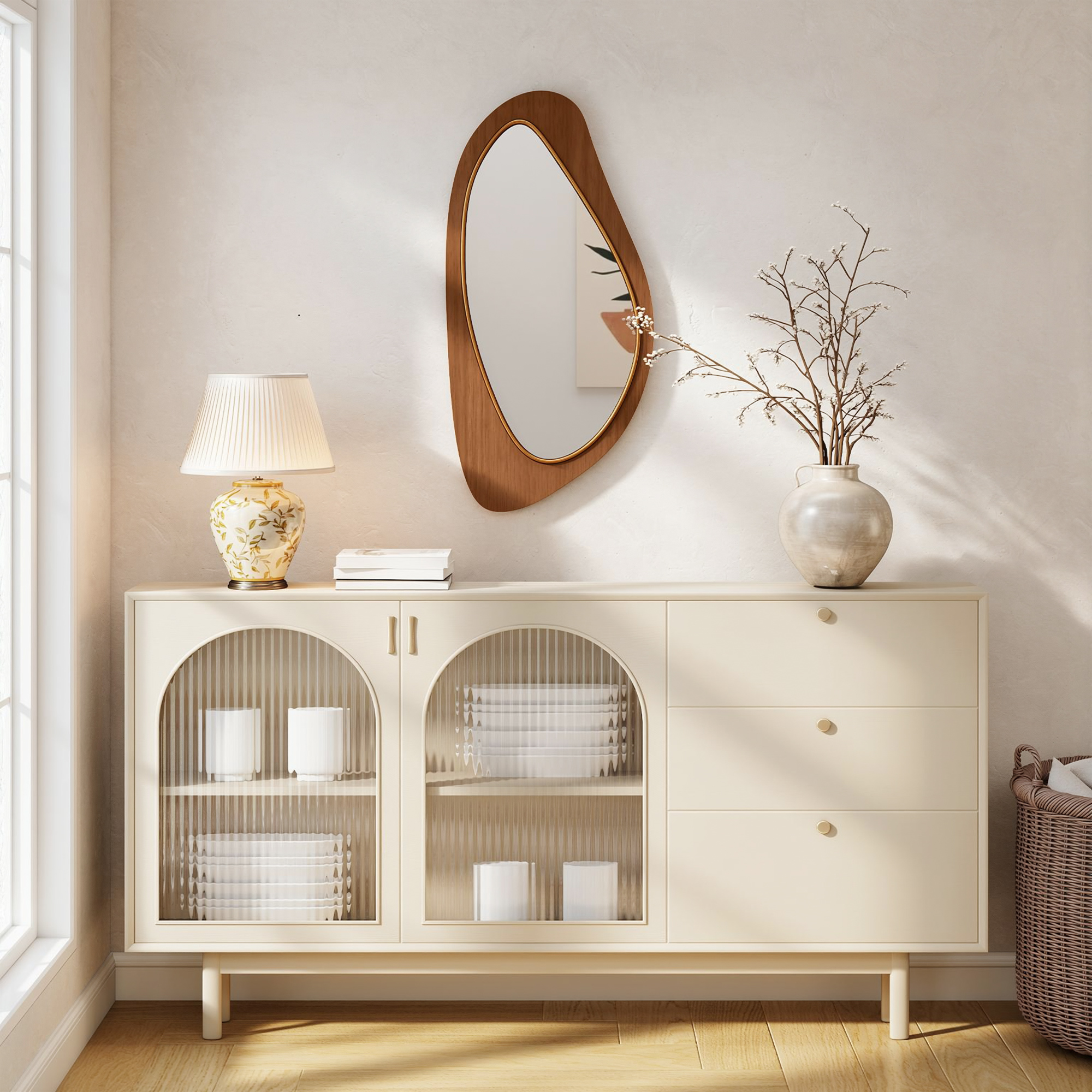 HOMCOM Wandspiegel 91,5 x 45 cm Fenster Spiegel mit Kieferfurnierrahmen Dek günstig online kaufen