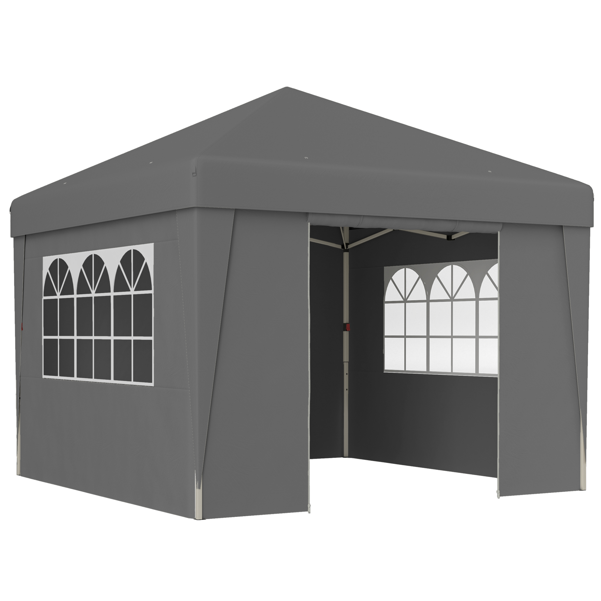 Outsunny Gartenpavillon Pop-up faltbar Pavillon Partyzelt Empfangszelt 3 x 3 m UV-Schutz 30 + mit Fenstern Seitenwänden Transporttasche Sandsäcke dunkelgrau Aosom