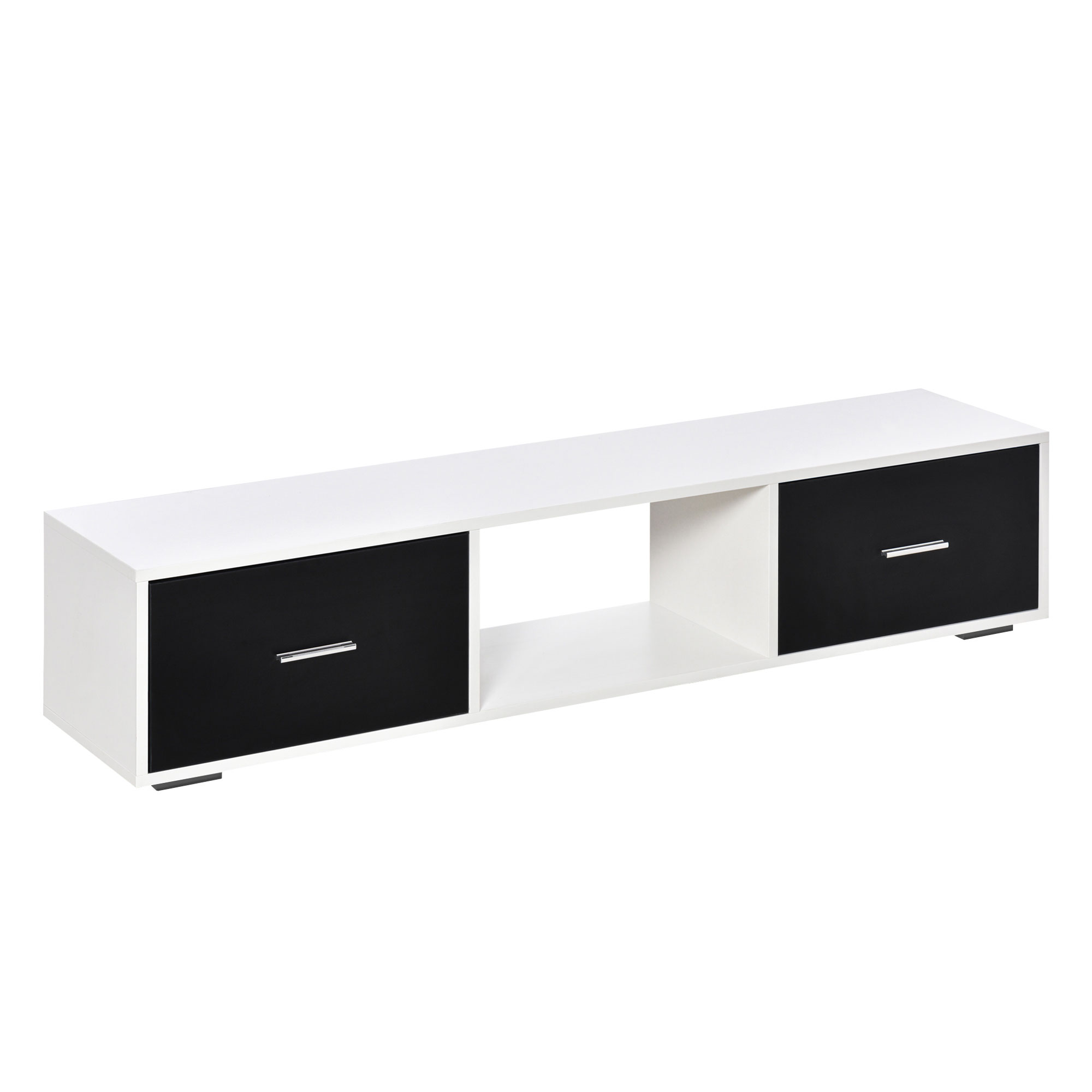 HOMCOM Mueble de TV Estilo Moderno para Televisores hasta 60" con 2 Cajones y Compartimento Abierto 140x30x32 cm Blanco y Negro | Aosom España
