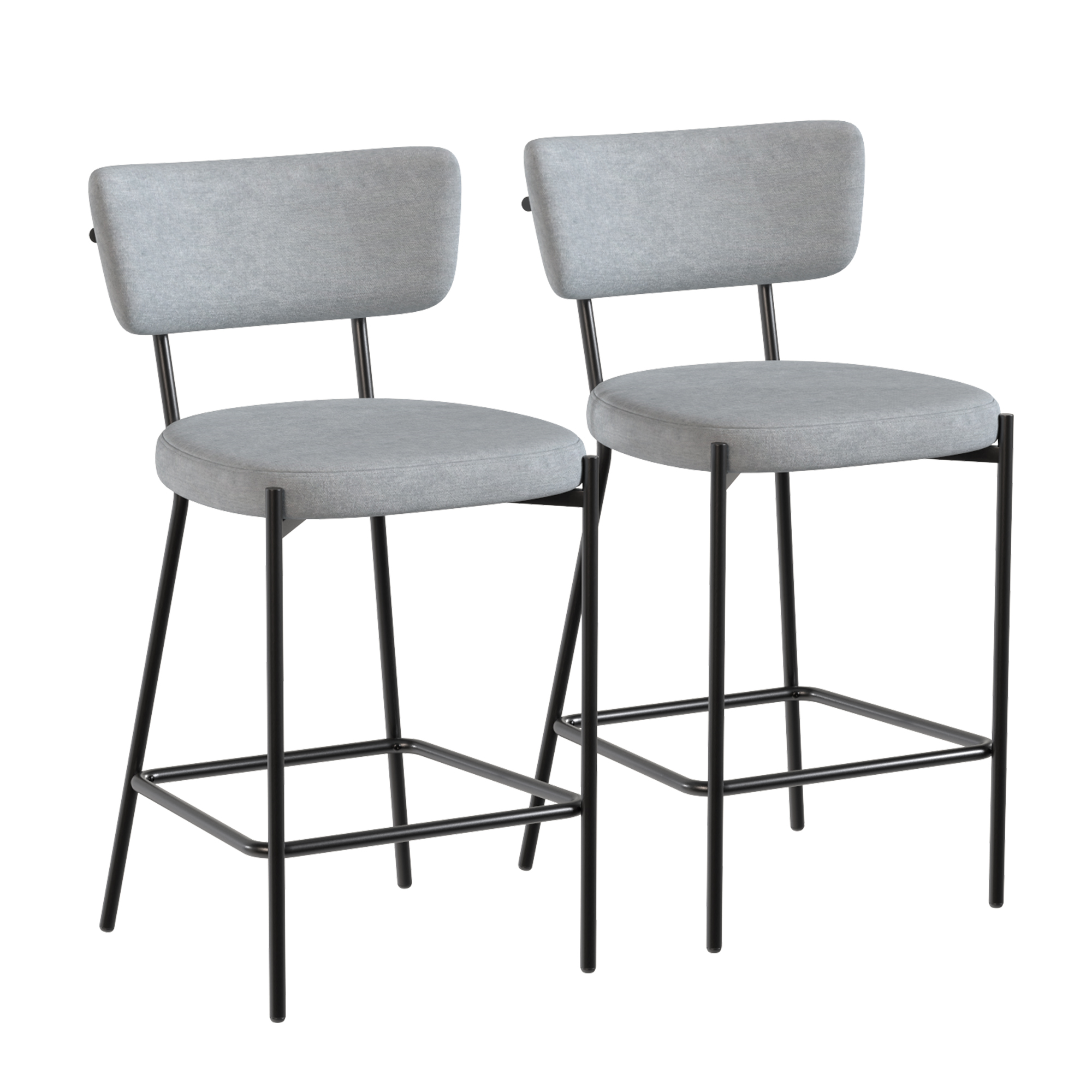 HOMCOM Pack de 2 taburetes de bar, sillas de bar, asiento acolchado, respaldo curvado y reposapiés, 49 x 53 x 93 cm, gris | Aosom España