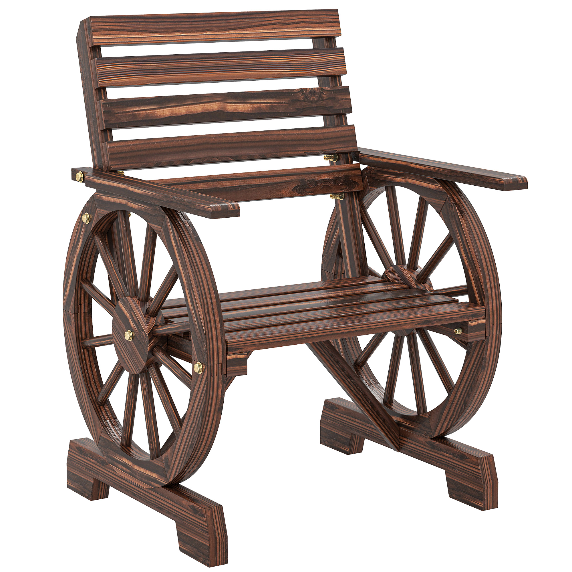 Outsunny Gartenstuhl Holz Gartensessel mit Wagenräder-Design, Holzstuhl im günstig online kaufen