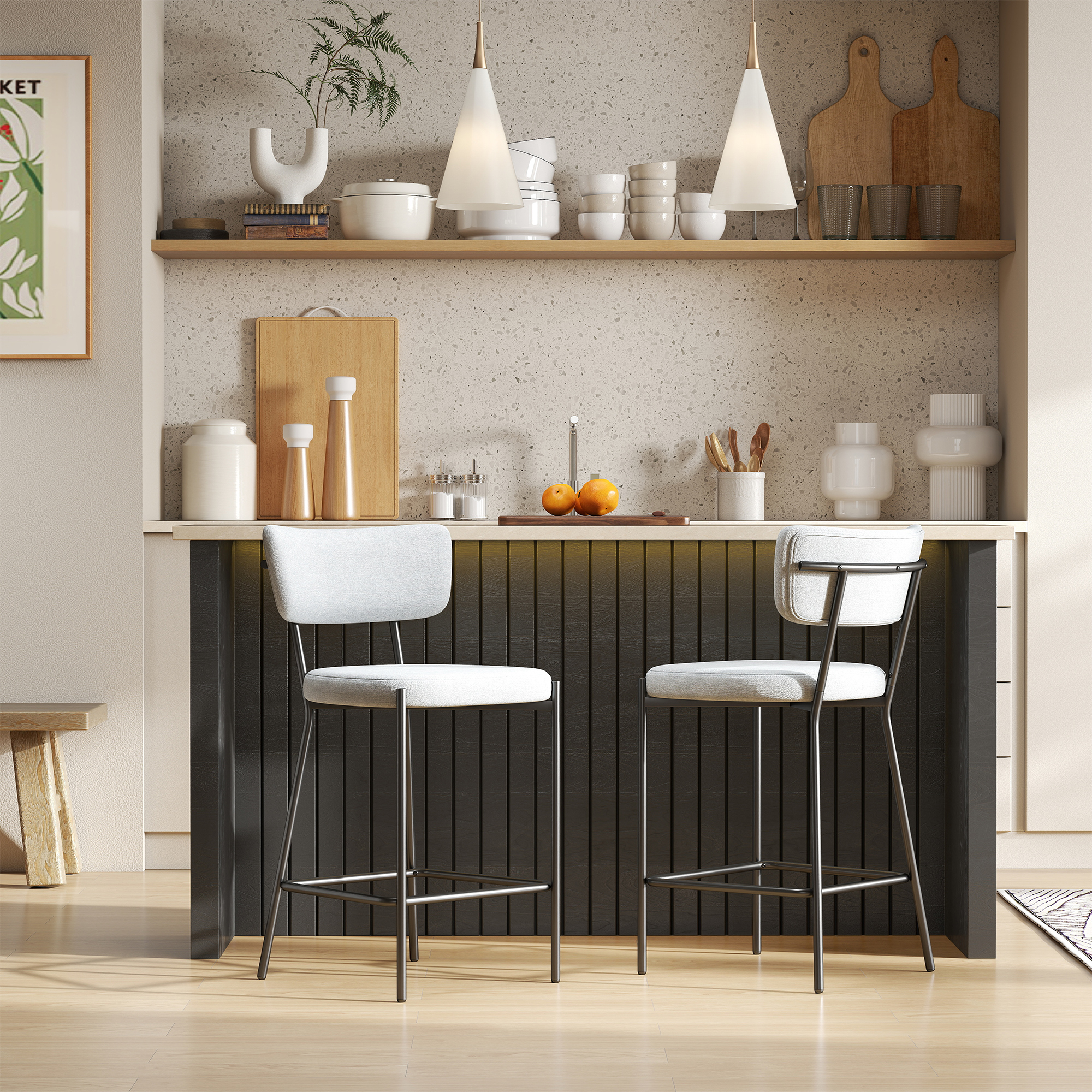 HOMCOM 2er-Set Barhocker, Barstühle, gepolsterte Sitzfläche 63H cm, gewölbt günstig online kaufen