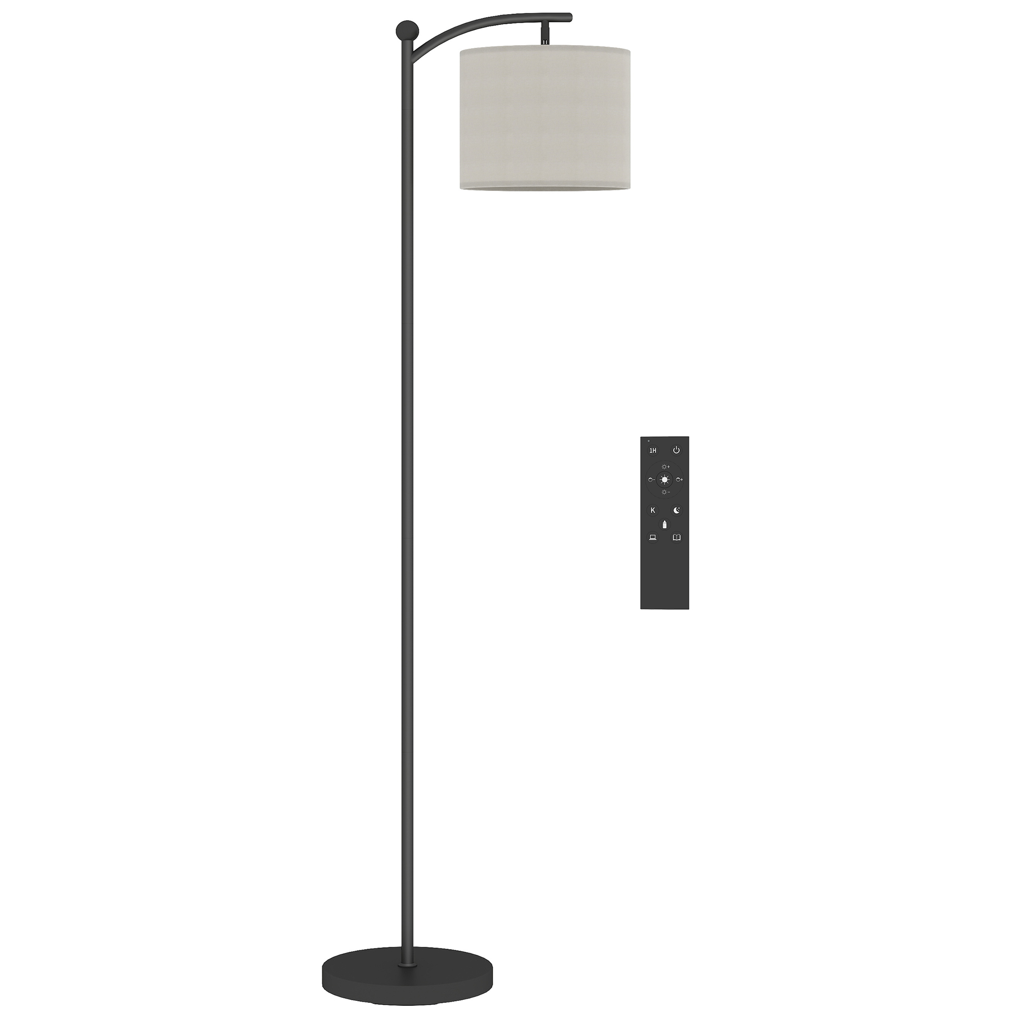 HOMCOM Lampa podłogowa z regulowanymi opcjami świetlnymi, przełącznik nożny, pilot, metal, Czarna