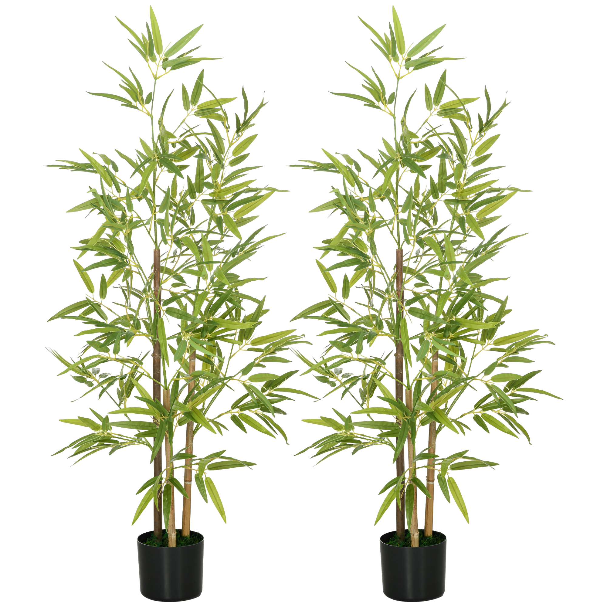 HOMCOM Sztuczne Drzewko Bambusowe 2er-Set, 3 Pnie, Niewymagające Pielęgnacji, 120 cm, Doniczka z Cementu, Zielony