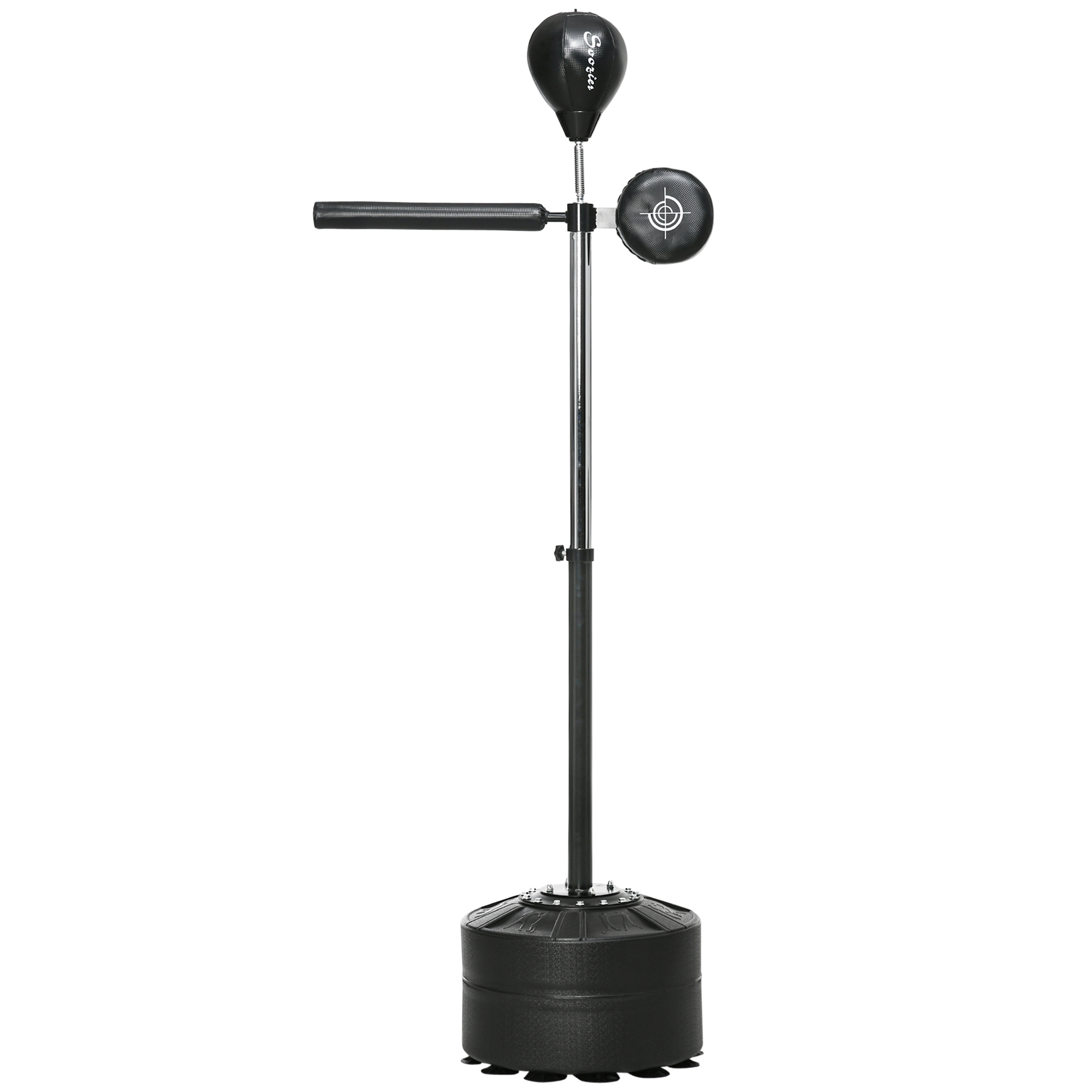 SPORTNOW Regulowany punching ball, obrotowy o 360°, w zestawie bandaż bokserski, Czarny, 80,5 x 48 x 163-205 cm