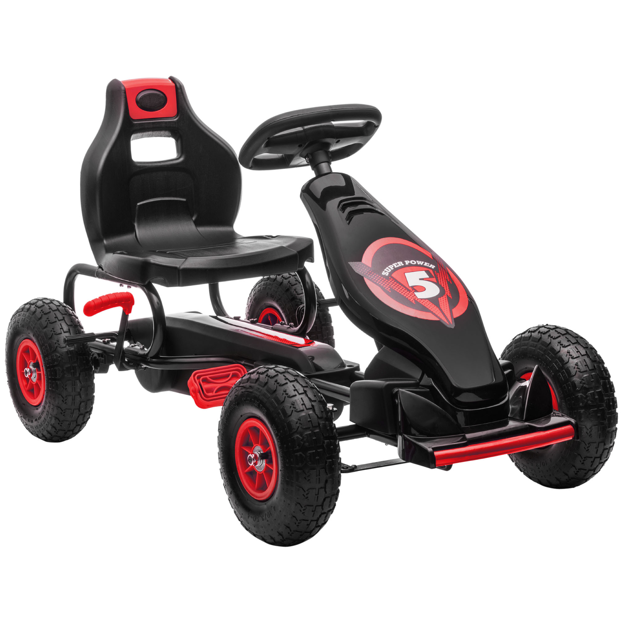 HOMCOM Gokart dla dzieci z pedałami, regulowanym siedziskiem, do użytku wewnątrz i na zewnątrz, od 5 lat, Czerwony+Czarny, 121 x 58 x 61 cm