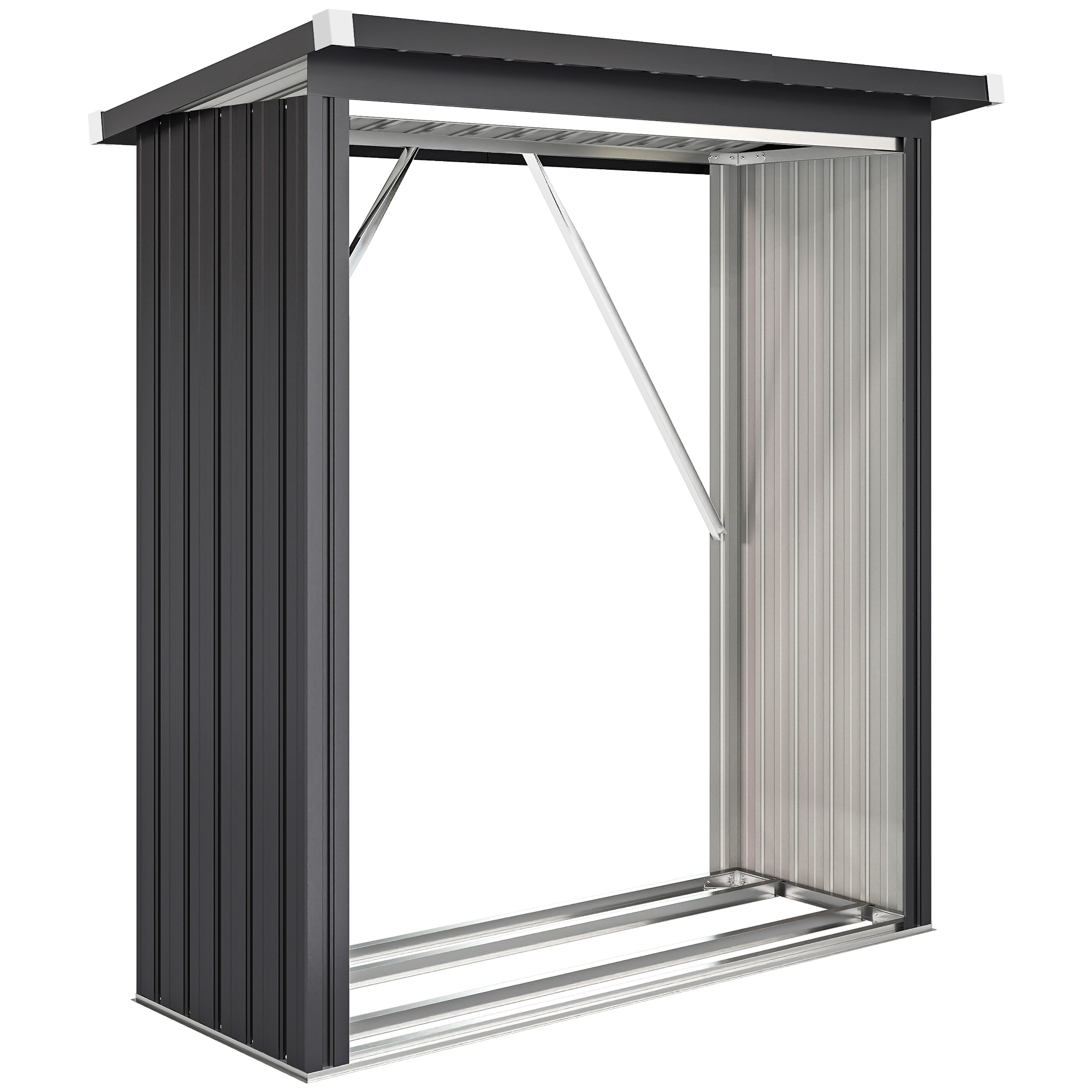 Schowek na drewno opałowe Outsunny — stalowy, podwyższone dno, dach jednospadowy, 150×66,5×150 cm, ciemnoszary