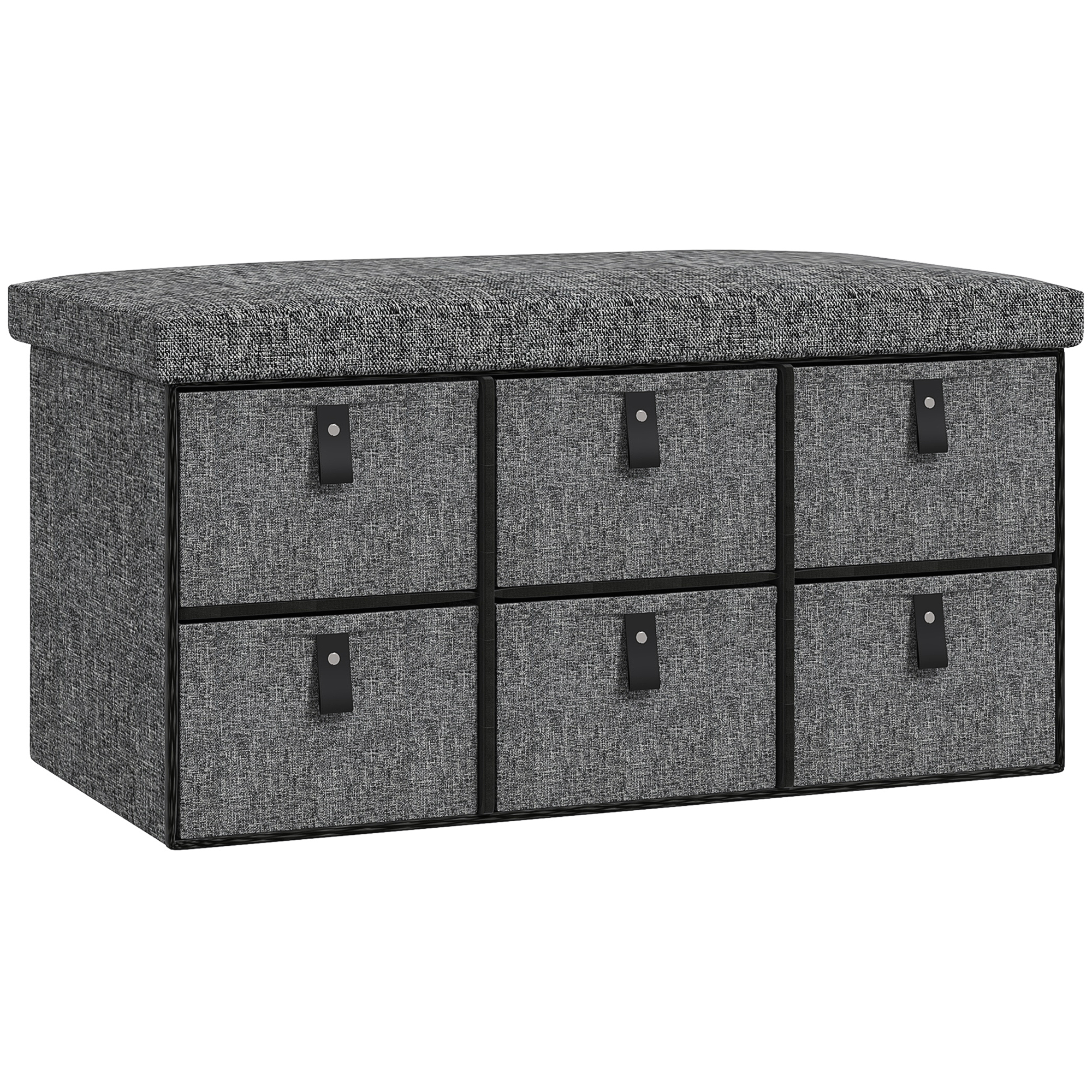 HOMCOM Ławka na Buty, Obicie w Optyce Lnu, 6 Komór, Rama z MDF, Szary