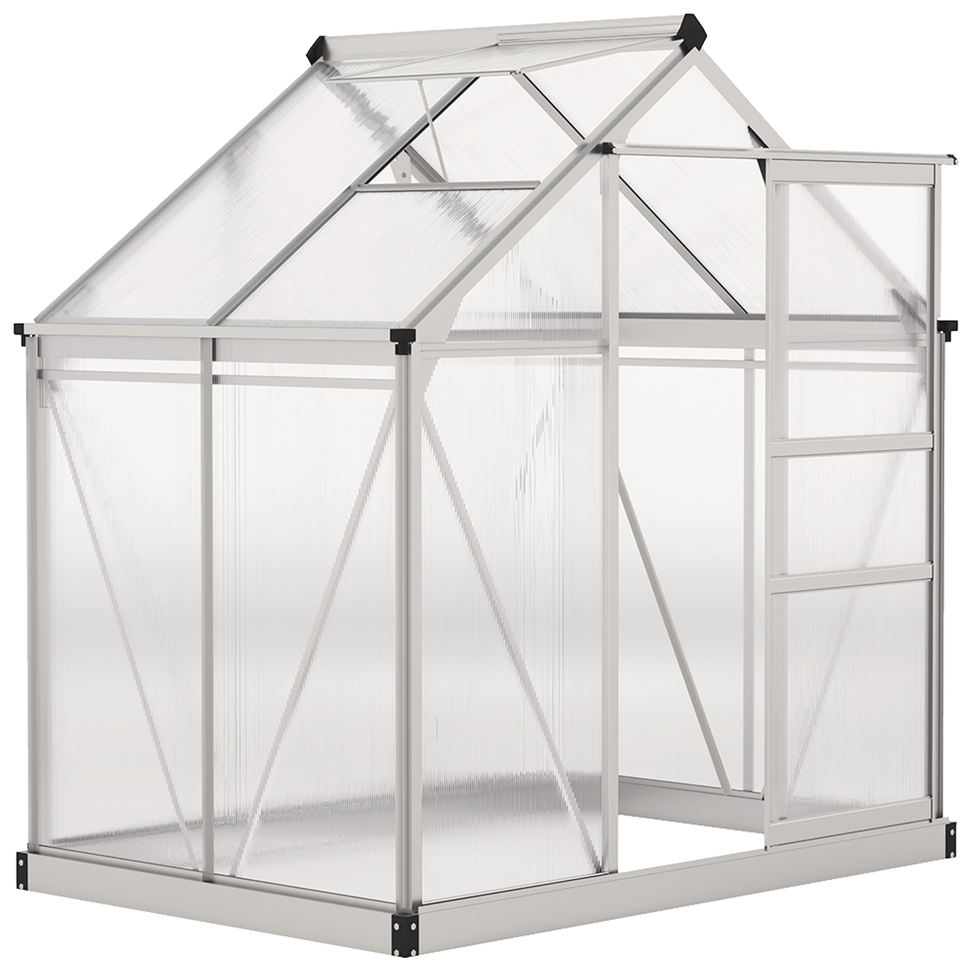 Outsunny Polycarbonate Greenhouse, Large Walk-In Green House with Slide Door and Window, Aluminium Frame, 6x4ft, Silver Tone