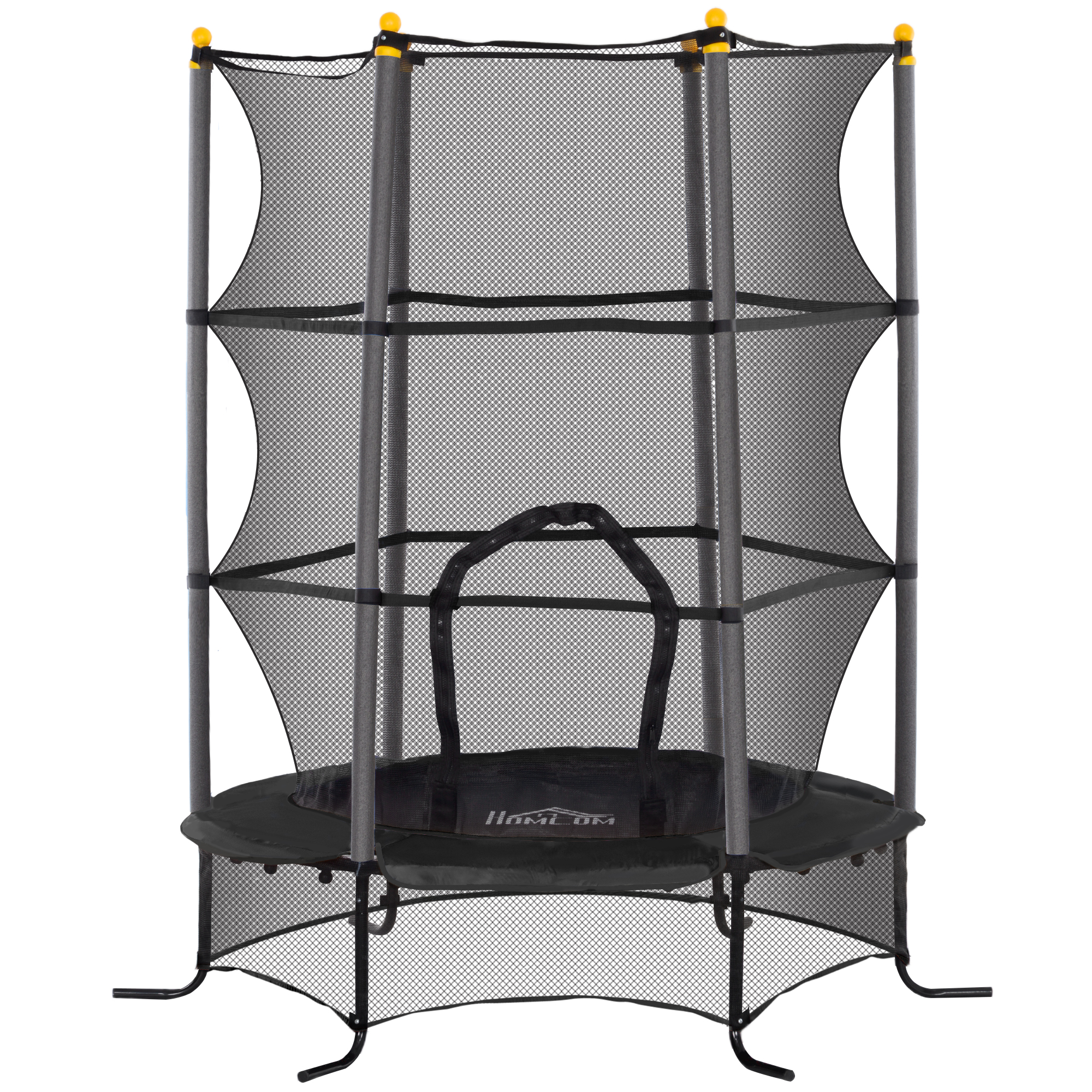 HOMCOM Trampolina dla dzieci, Ø163 cm, z siatką bezpieczeństwa, do użytku wewnętrznego i zewnętrznego, Obciążenie do 50 kg, Stal, Plastik, Czarna