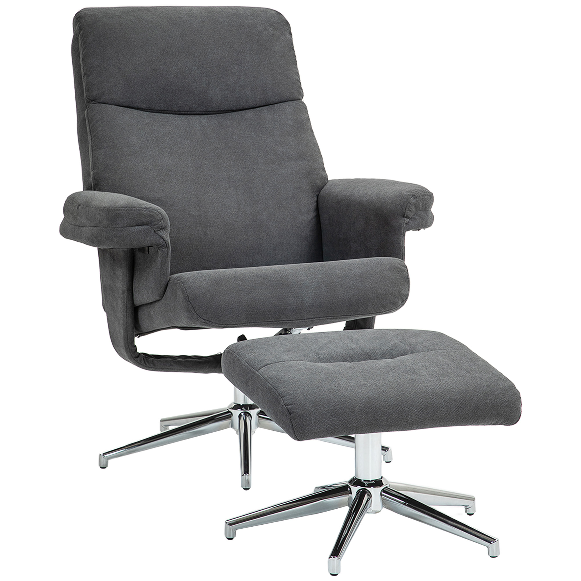 HOMCOM Fotel relax z podnóżkiem, regulowane oparcie, wykończenie aksamitem, do 150 kg, Antracyt