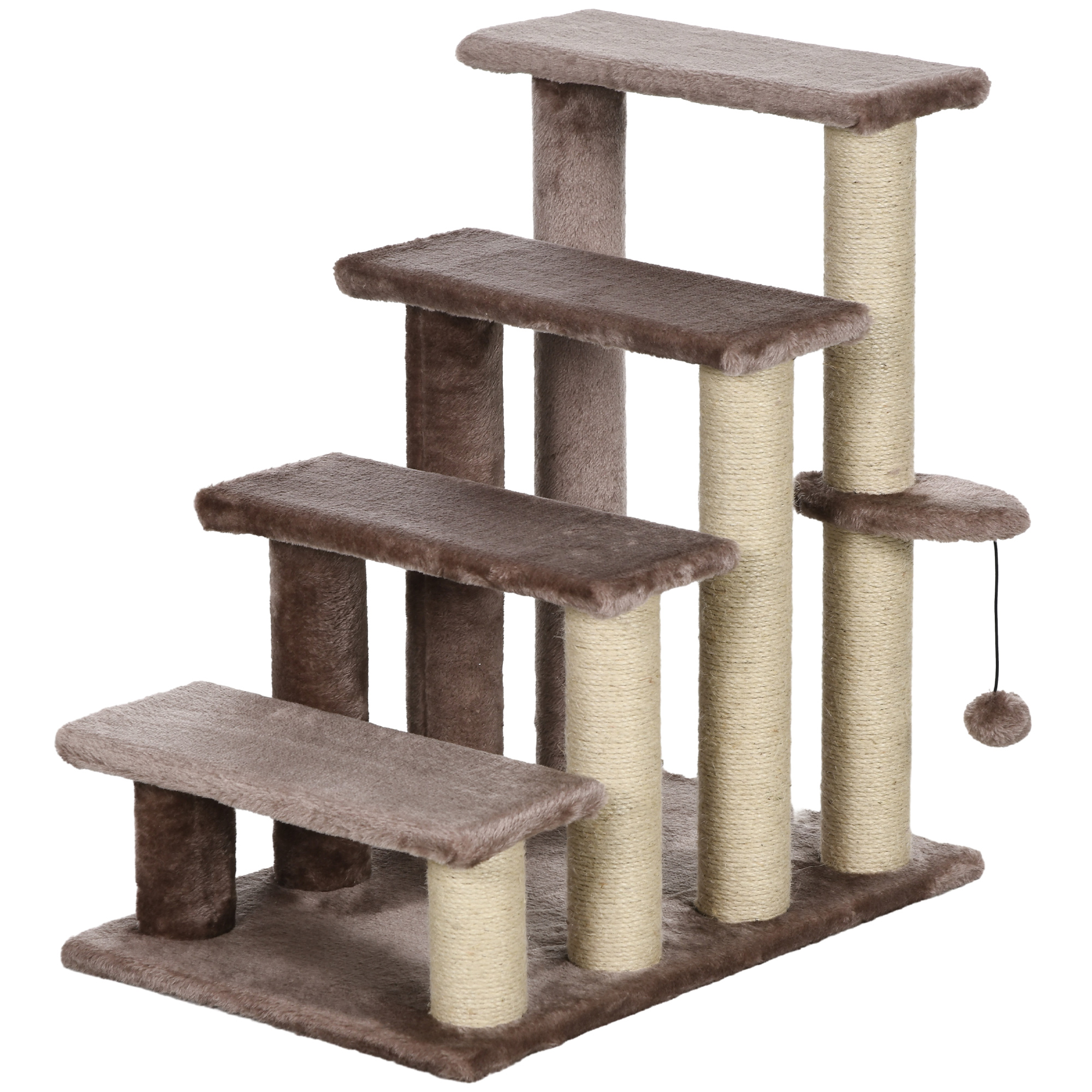 PawHut Drabinka z Drapakiem dla Zwierząt, 4-stopniowa, dla Zwierząt do 5 kg, 60x40x64cm, Brązowy