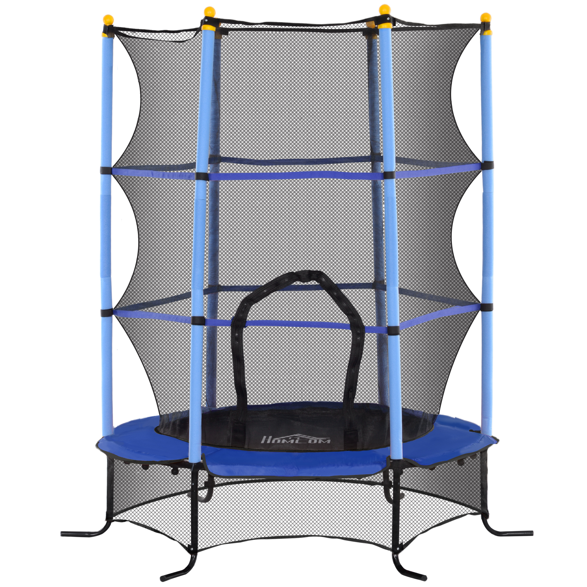 HOMCOM Dziecięca Trampolina Ø163 cm z Siatką Bezpieczeństwa, Do Użytku Wewnątrz i Na Zewnątrz, Obciążenie do 50 kg, Stal, Tworzywo, Niebieska