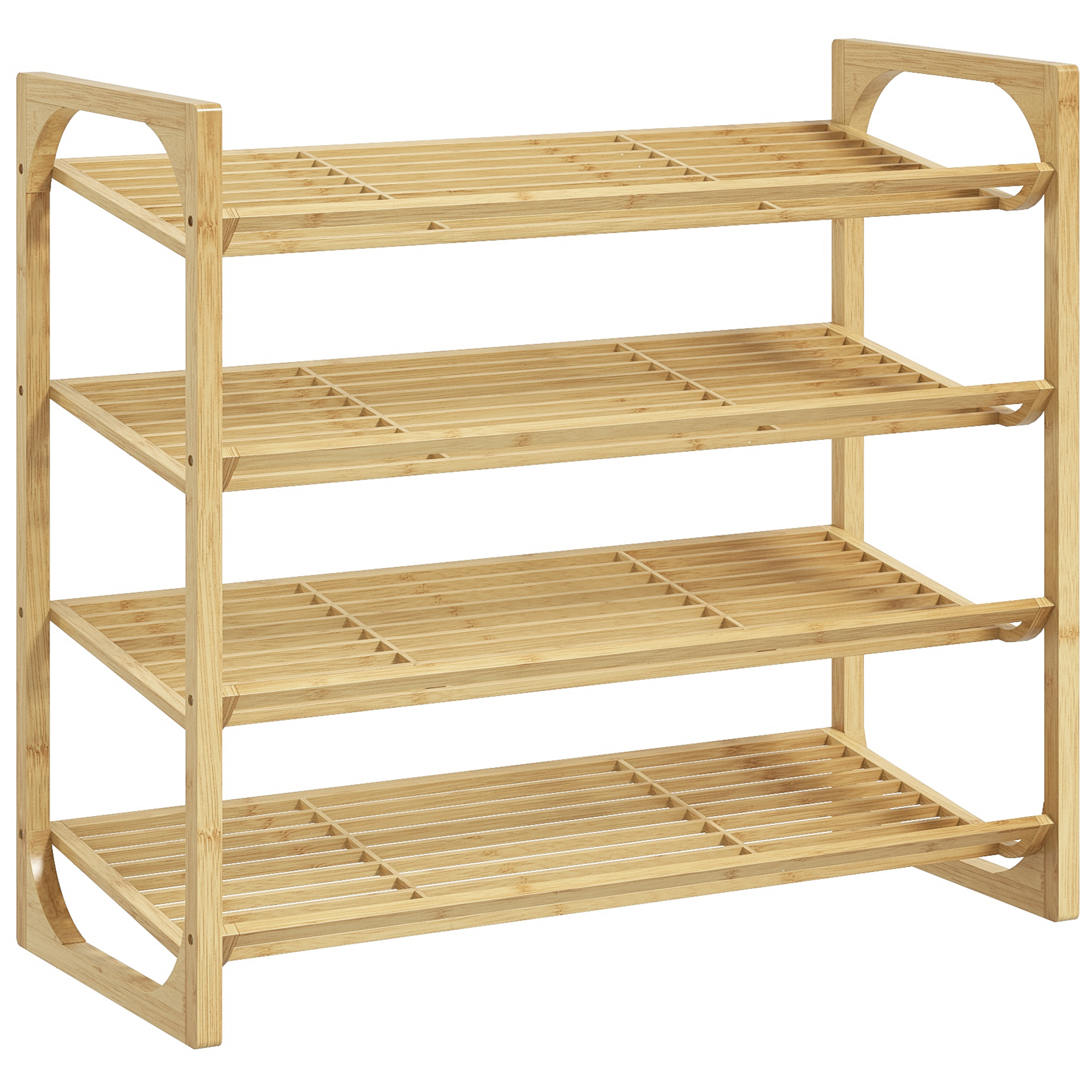 HOMCOM Regał na buty z bambusa, wysokość półki 15,5 cm, projekt z listwami dla wentylacji, 76 x 33 x 67 cm, efekt drewna naturalnego