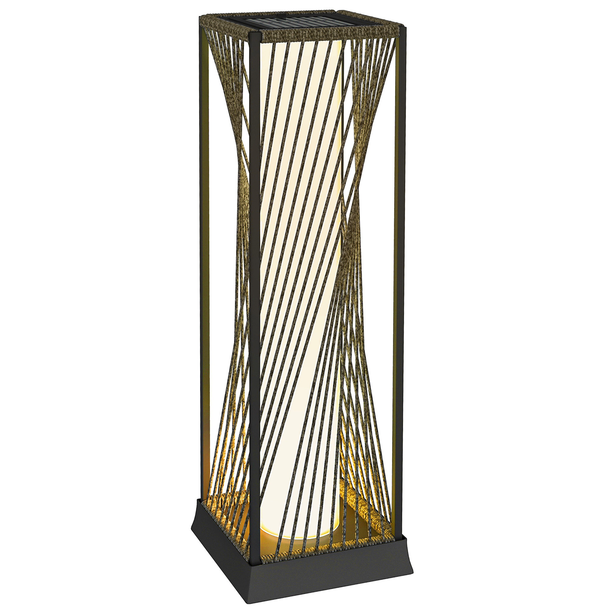 Outsunny Lampa Słoneczna Stojąca Rattan z Czujnikiem Światła 25 LED w Stylu Boho IP44 Wodoodporna Czarny+Szary
