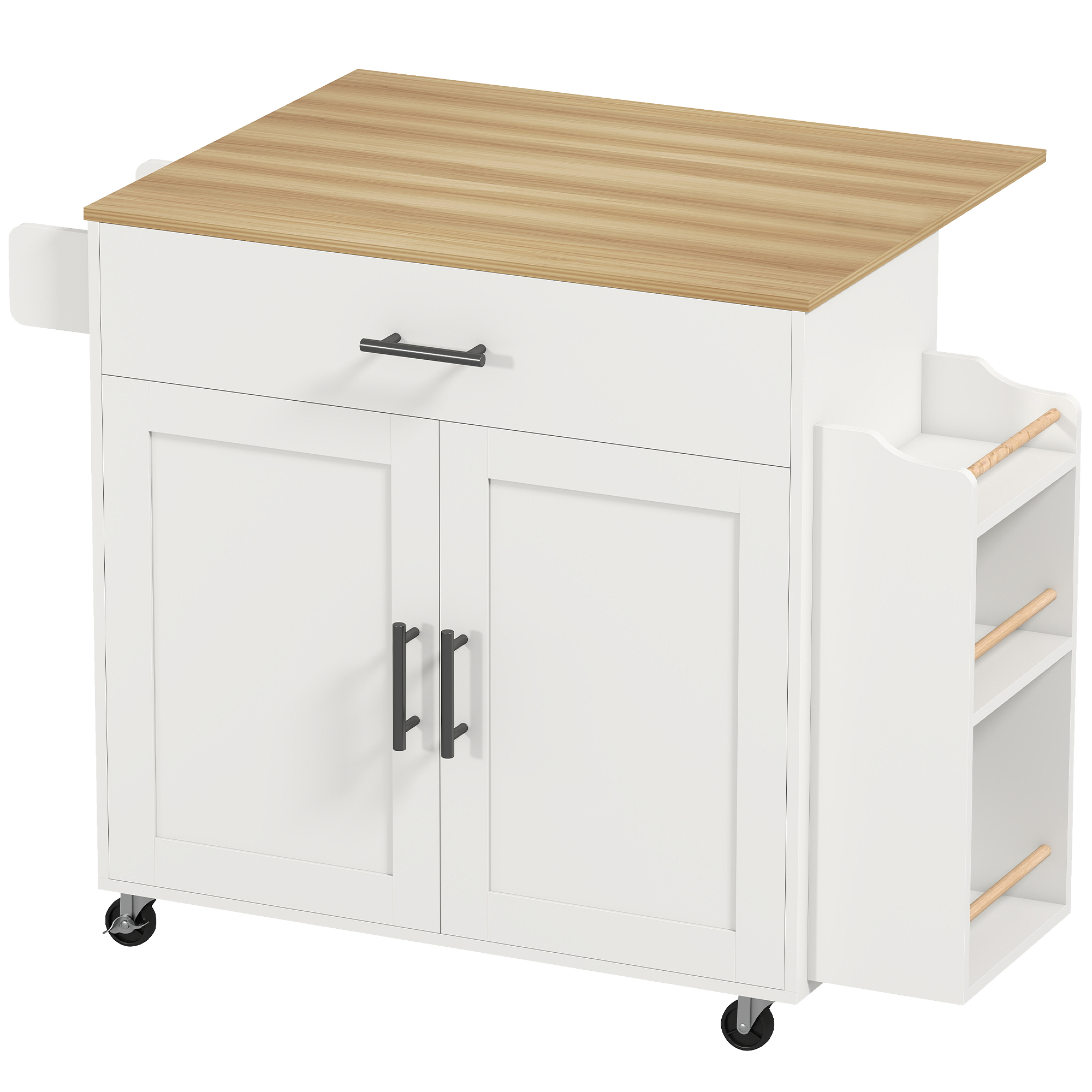 HOMCOM Wyspa kuchenna, wózek na kółkach z rozkładanym blatem, szuflada, półka, 120 x 68 x 85 cm, Biały