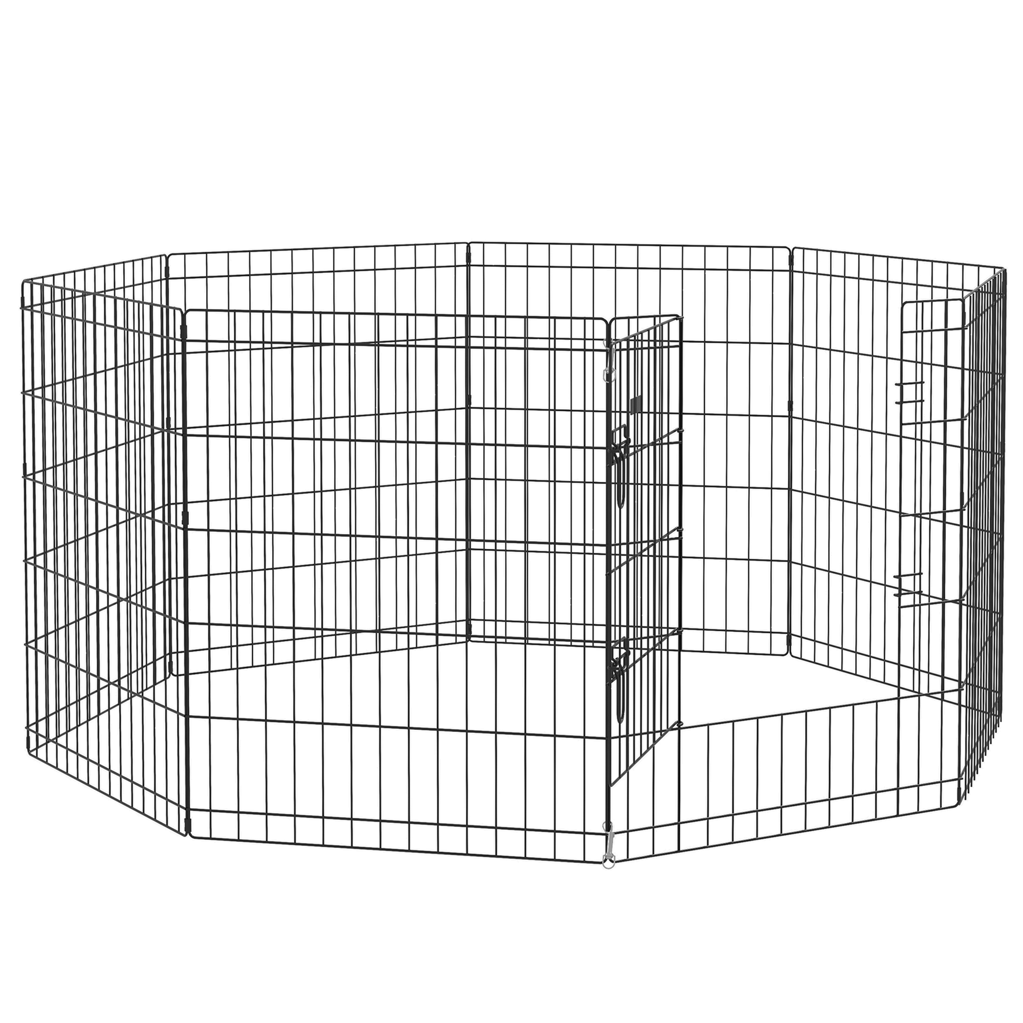 PawHut Welpenauslauf 76 cm Hoch, 8-TLG Welpenlaufstall mit Schloss, DIY Freilaufgehege Hundelaufstall für mittelgroße Hunde, Meerschweinchen, Kaninchen, Metall, Schwarz Aosom