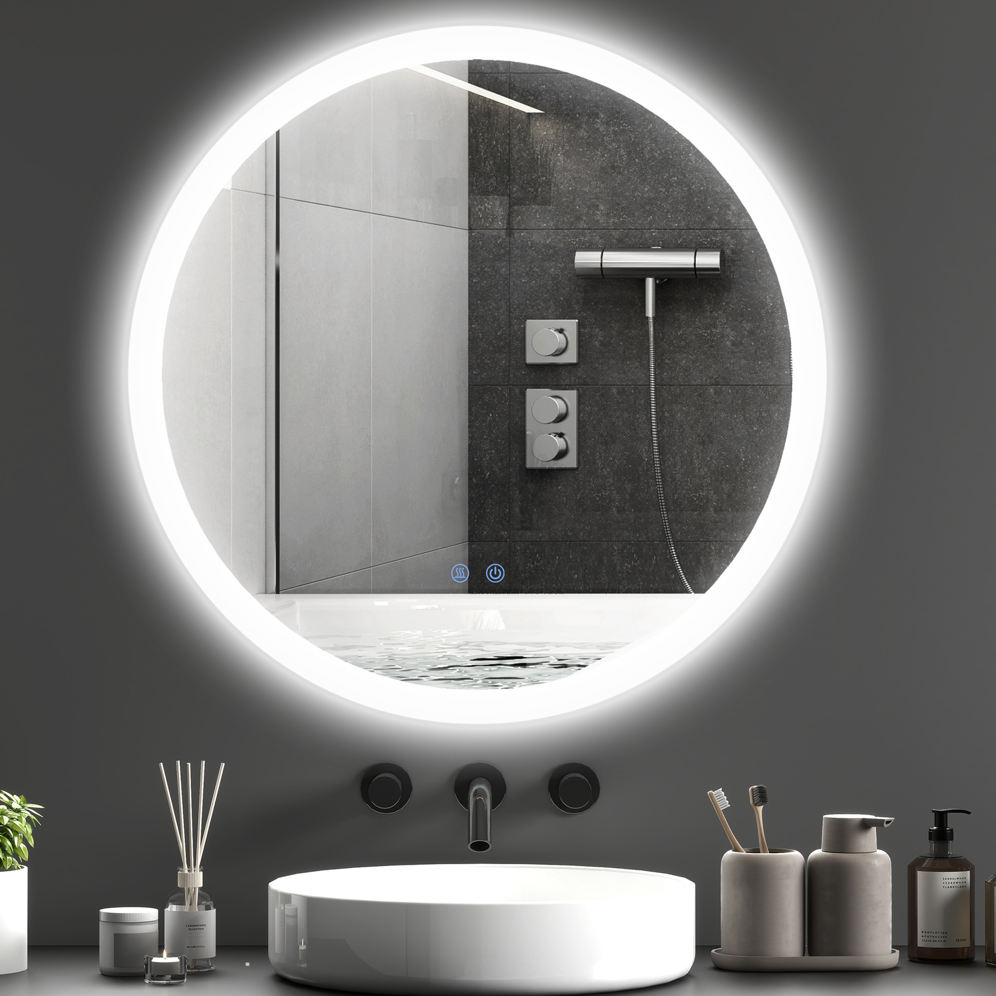 kleankin Beleuchteter Badspiegel Wandspiegel Ø70 cm mit 3 Lichtfarben, IP44 günstig online kaufen