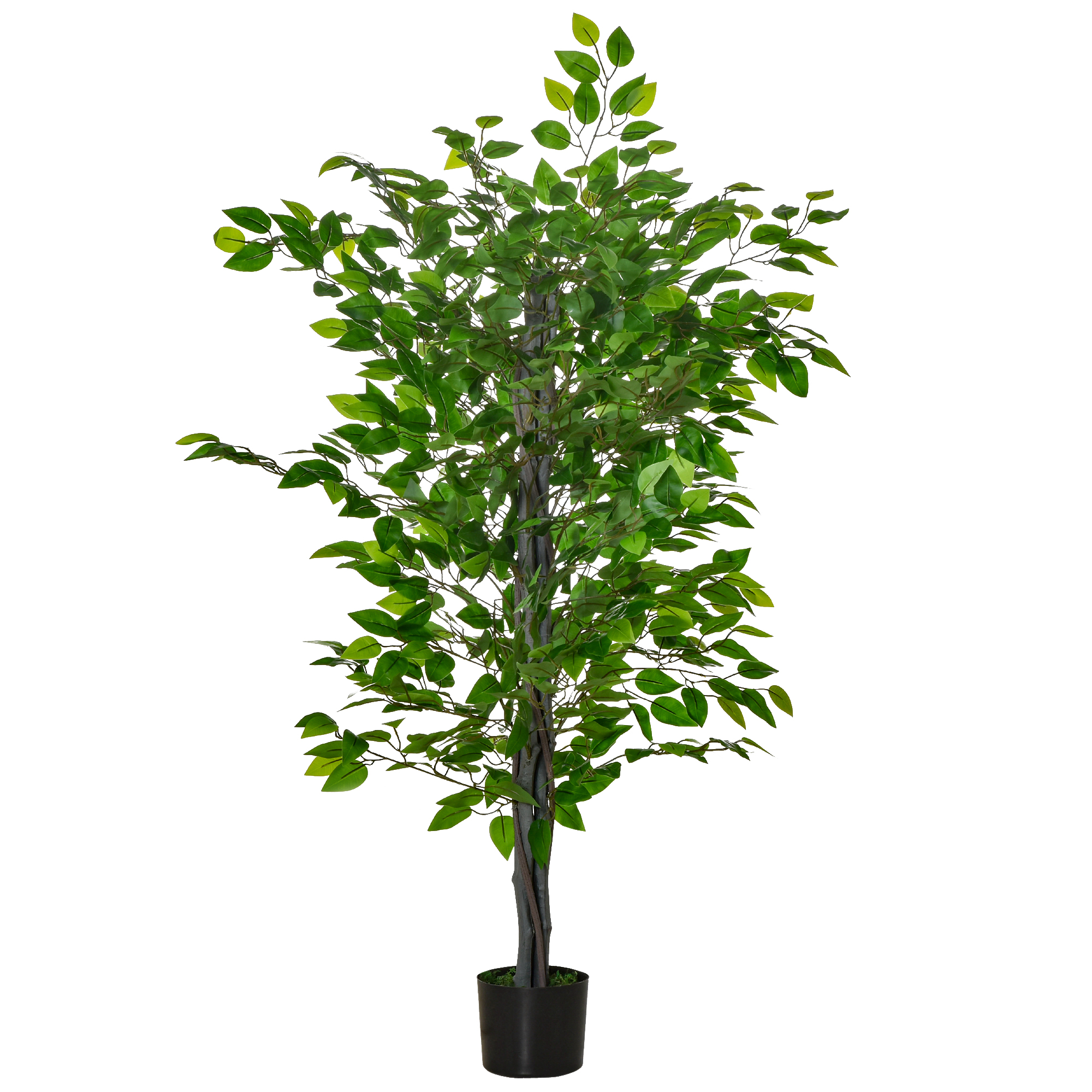 HOMCOM Sztuczne Drzewo Ficus, Realistyczny Wygląd, Donica Cementowa, 135 cm, Łatwe w Utrzymaniu, Plastik, Zielony