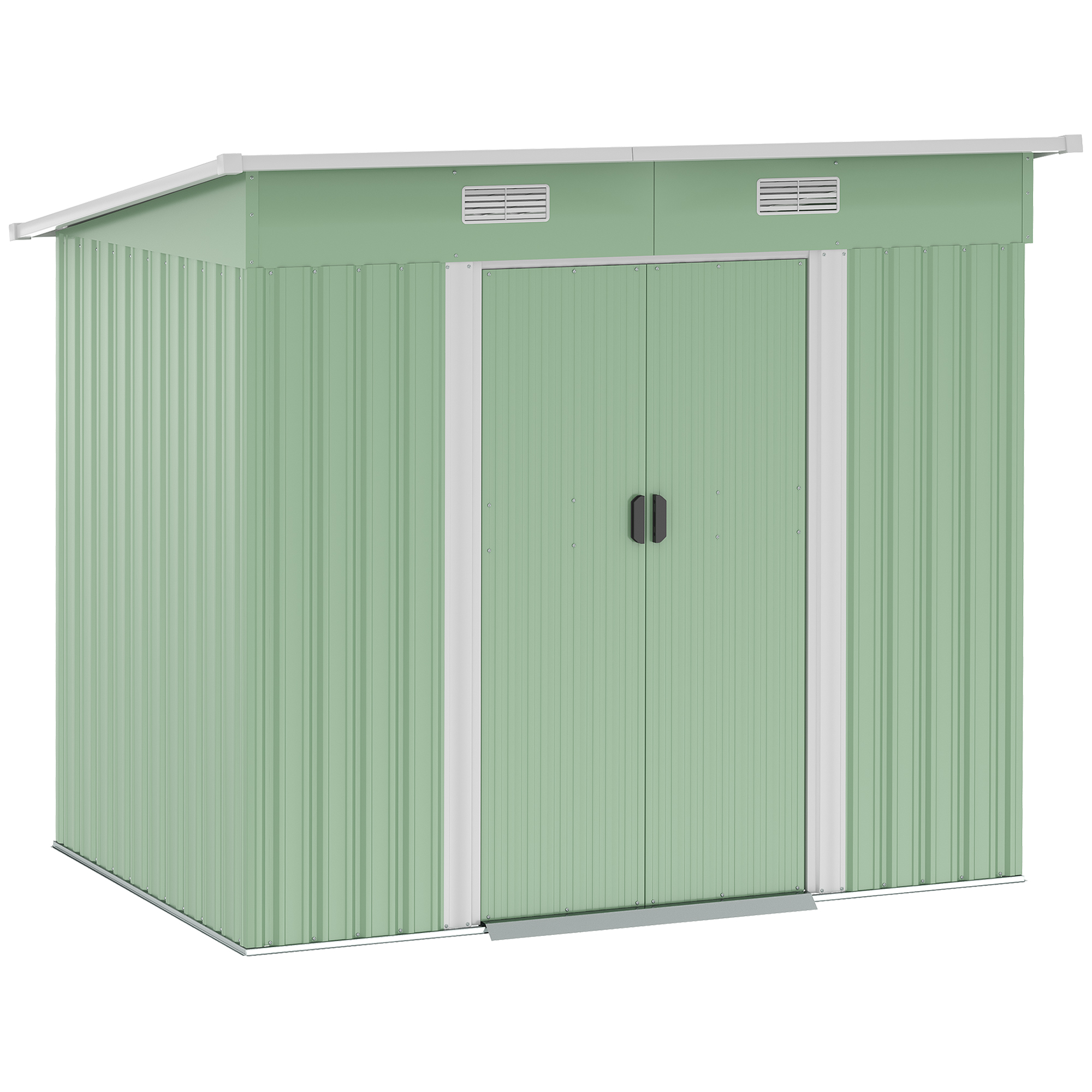 Outsunny Metalowy Schowek 2,3 m² 207 x 130 x 182 cm z Dachem Pultowym Oknem Fundamentem Drzwi Przesuwnymi Zielony