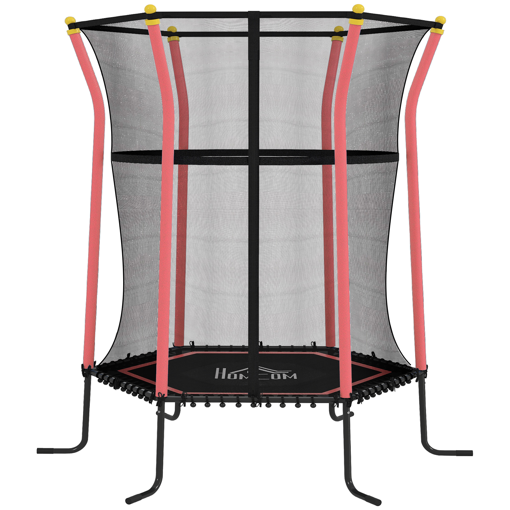 HOMCOM Trampolina dla dzieci, Ø163,5 cm, z siatką bezpieczeństwa, wyściełana, stal, do 50 kg, Czarno-Czerwona
