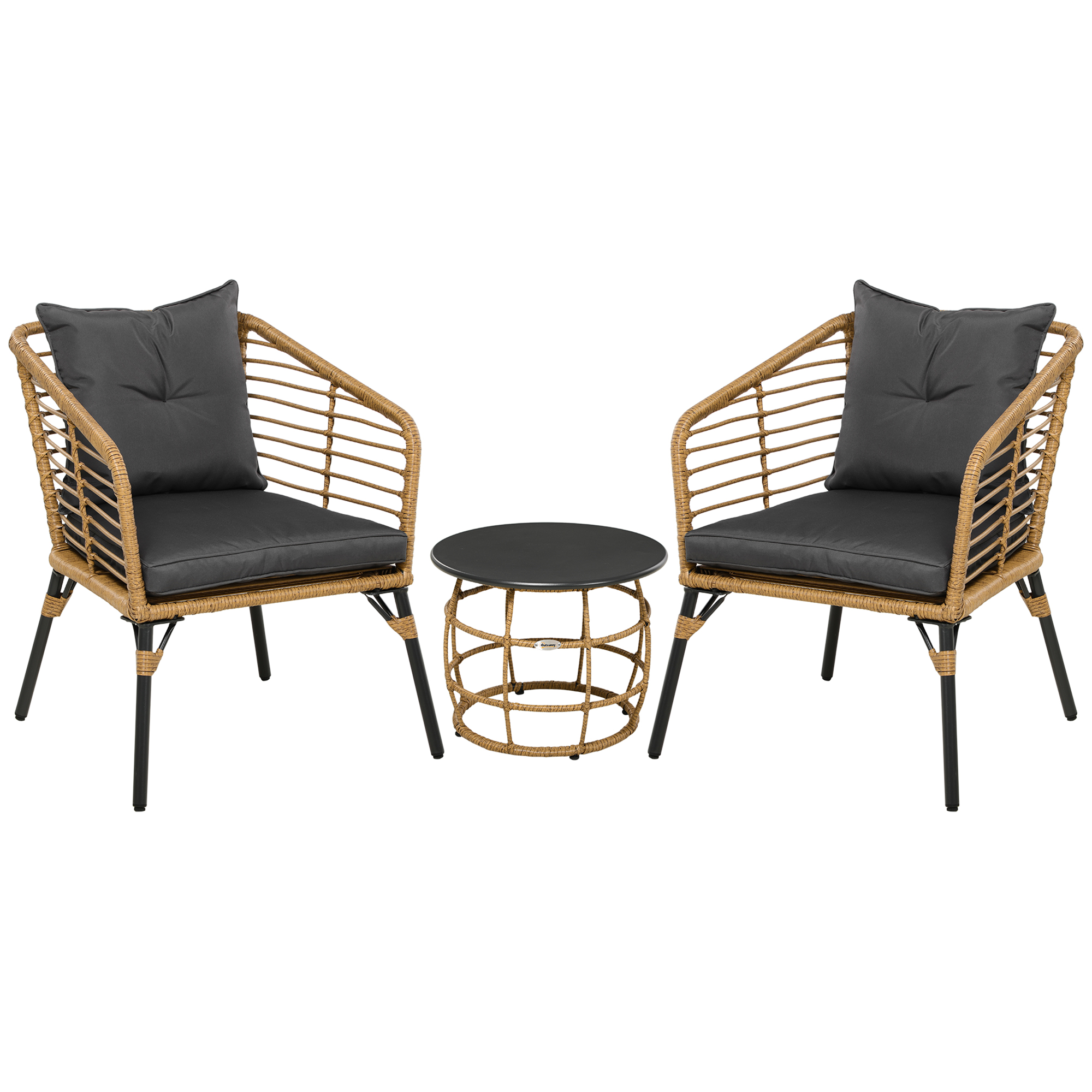 Outsunny Zestaw Bistro 3-częściowy, odporny na warunki atmosferyczne, 1 stolik, 2 krzesła, 62 cm x 65 cm x 78 cm, Piaskowy+Ciemnoszary