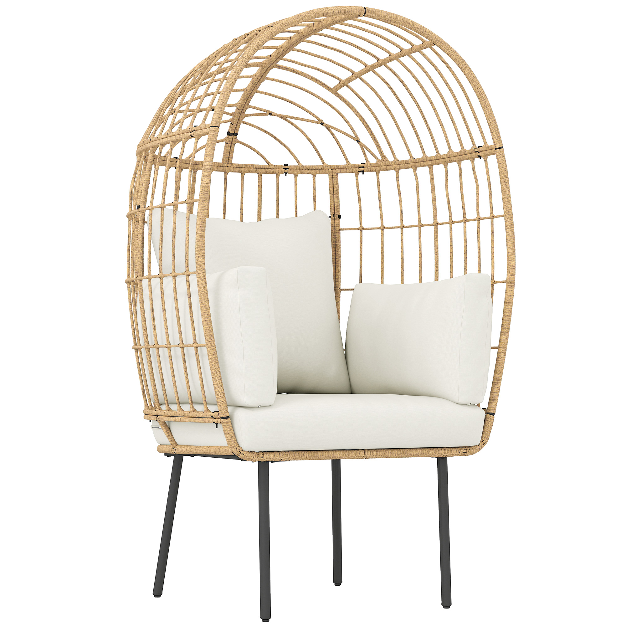 Outsunny Fotel Rattanowy w Kształcie Jaja z Zdejmowaną Poduszką 95 x 80 x 155 cm Beżowy